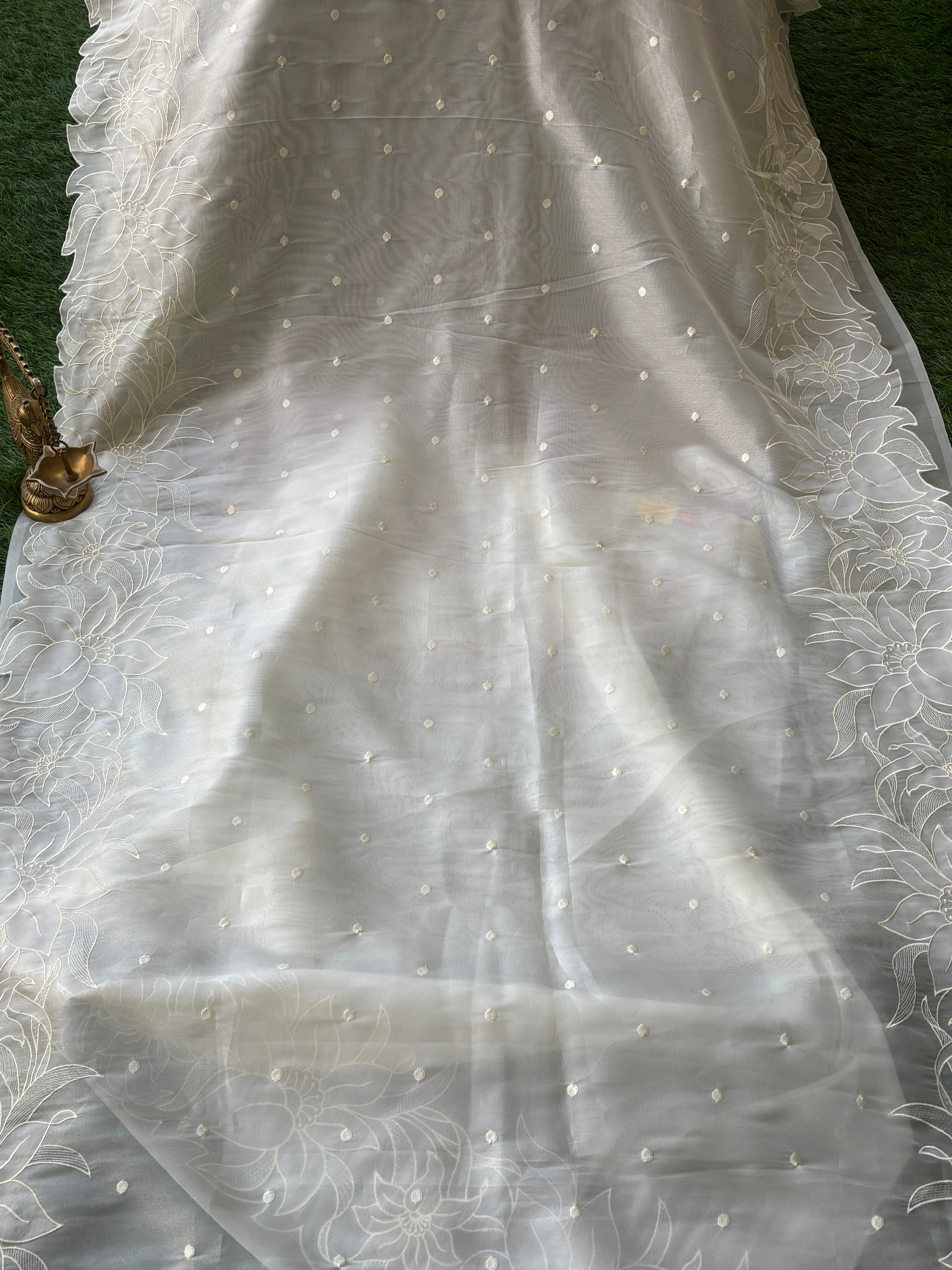 Pure Organza Saree in Off White with Elegant Cutwork Border