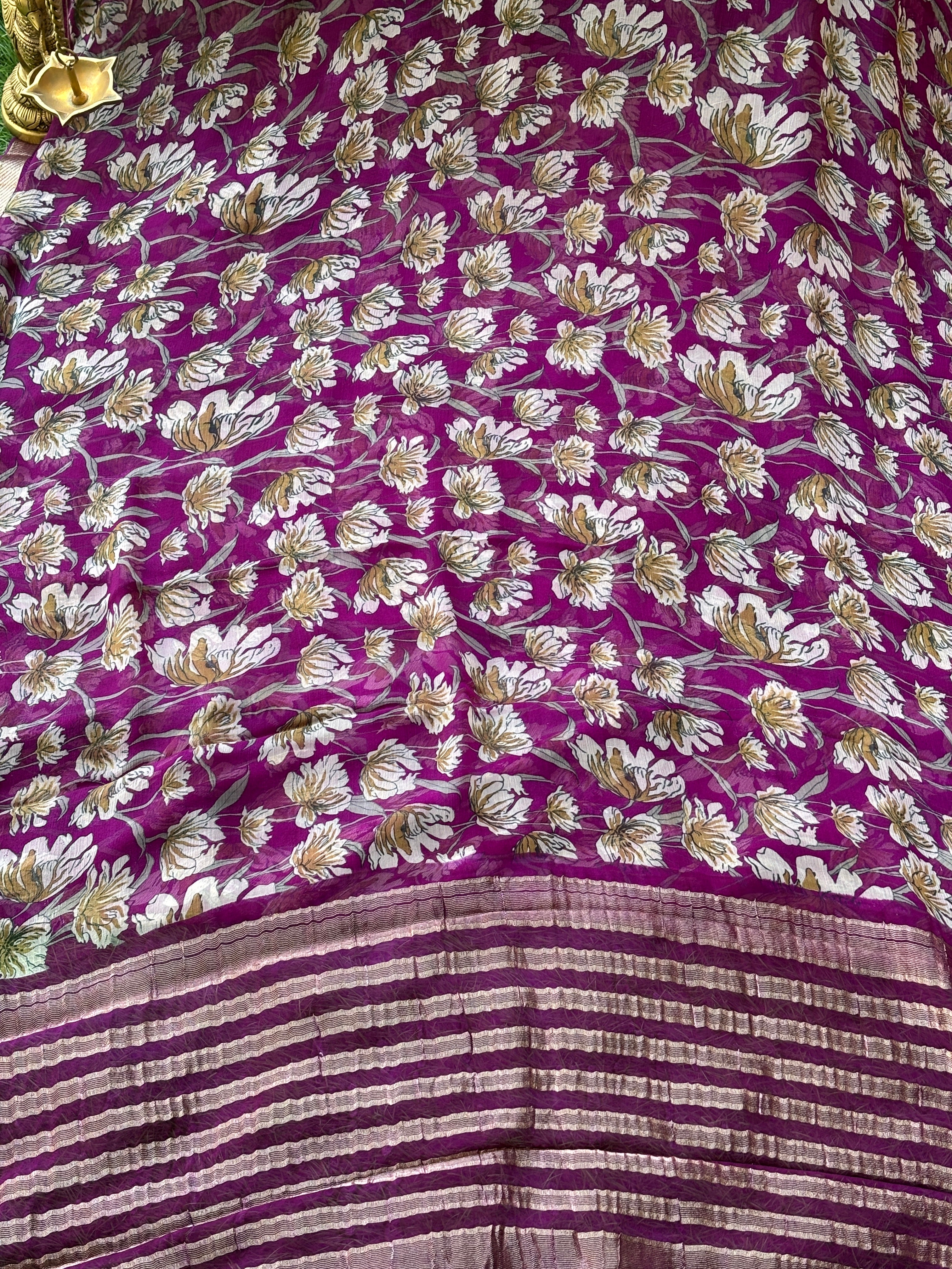 Purple Pure Georgette Printed Saree