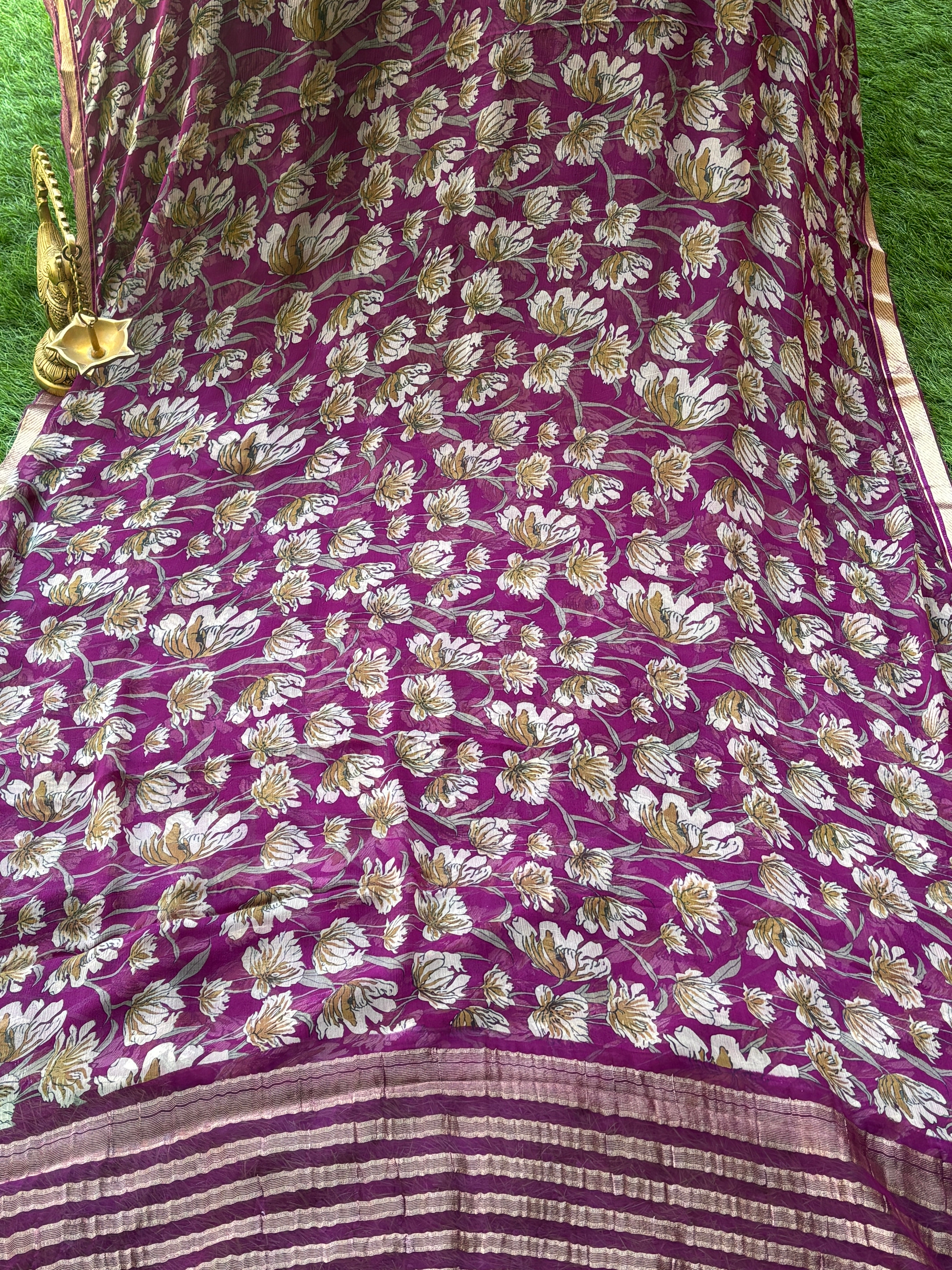 Purple Pure Georgette Printed Saree