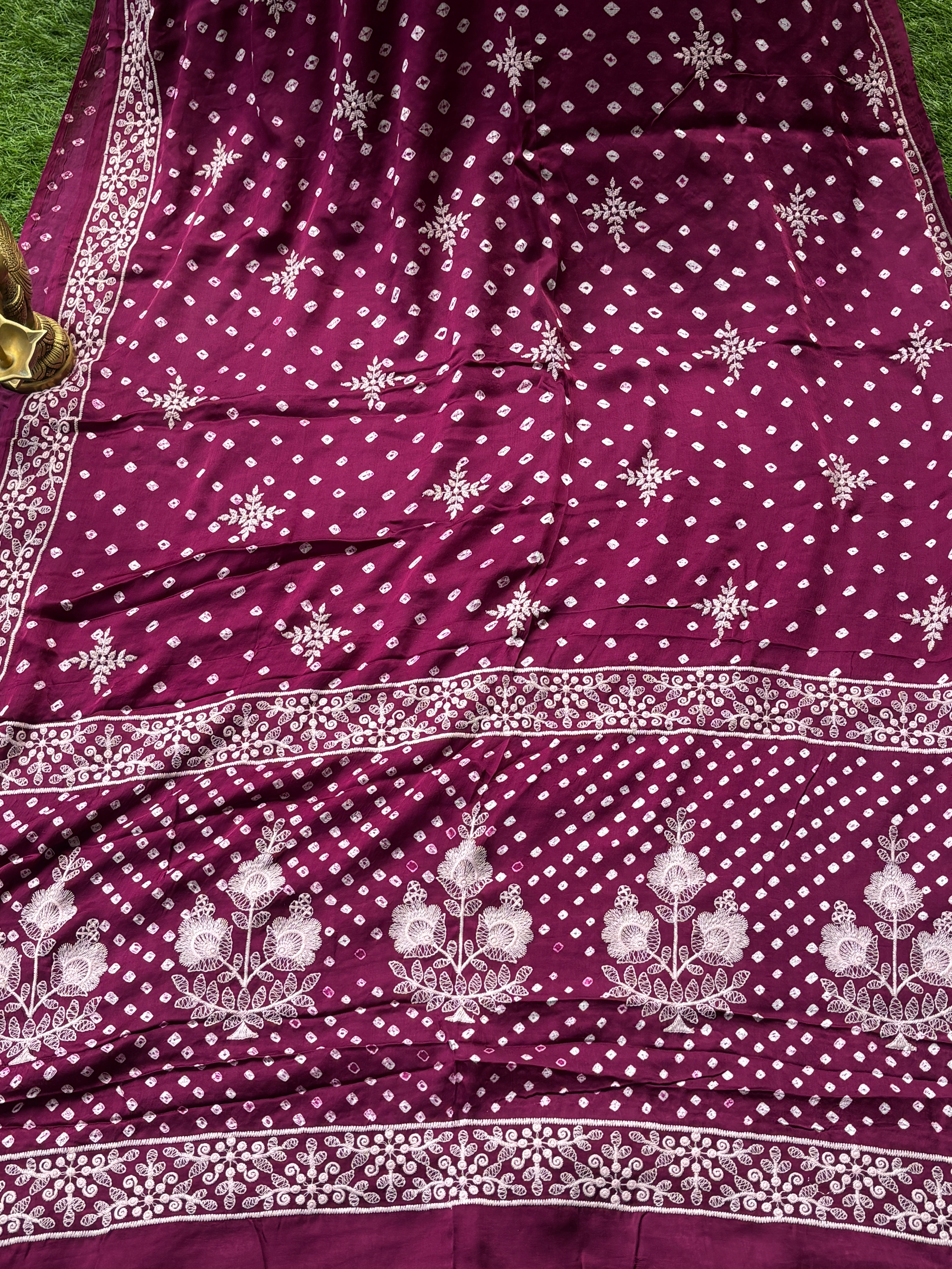Purple Modal Silk Bandhej Saree | Festive Wear Saree | Chandrika Lifestyles