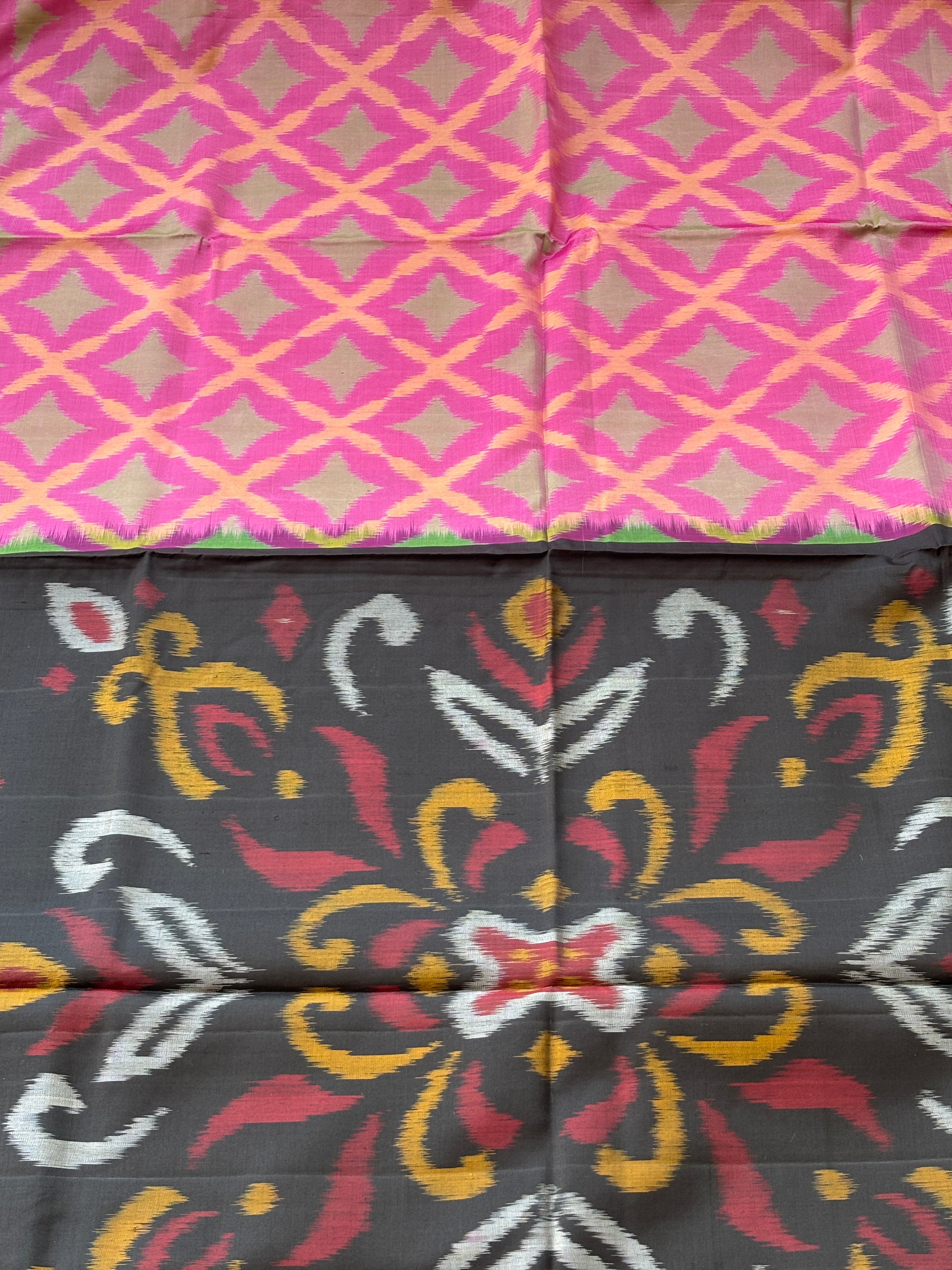 Pure Silk Jamuni (Purple-Pink) Ikat Saree with Black Border and Black Ikat Pallu