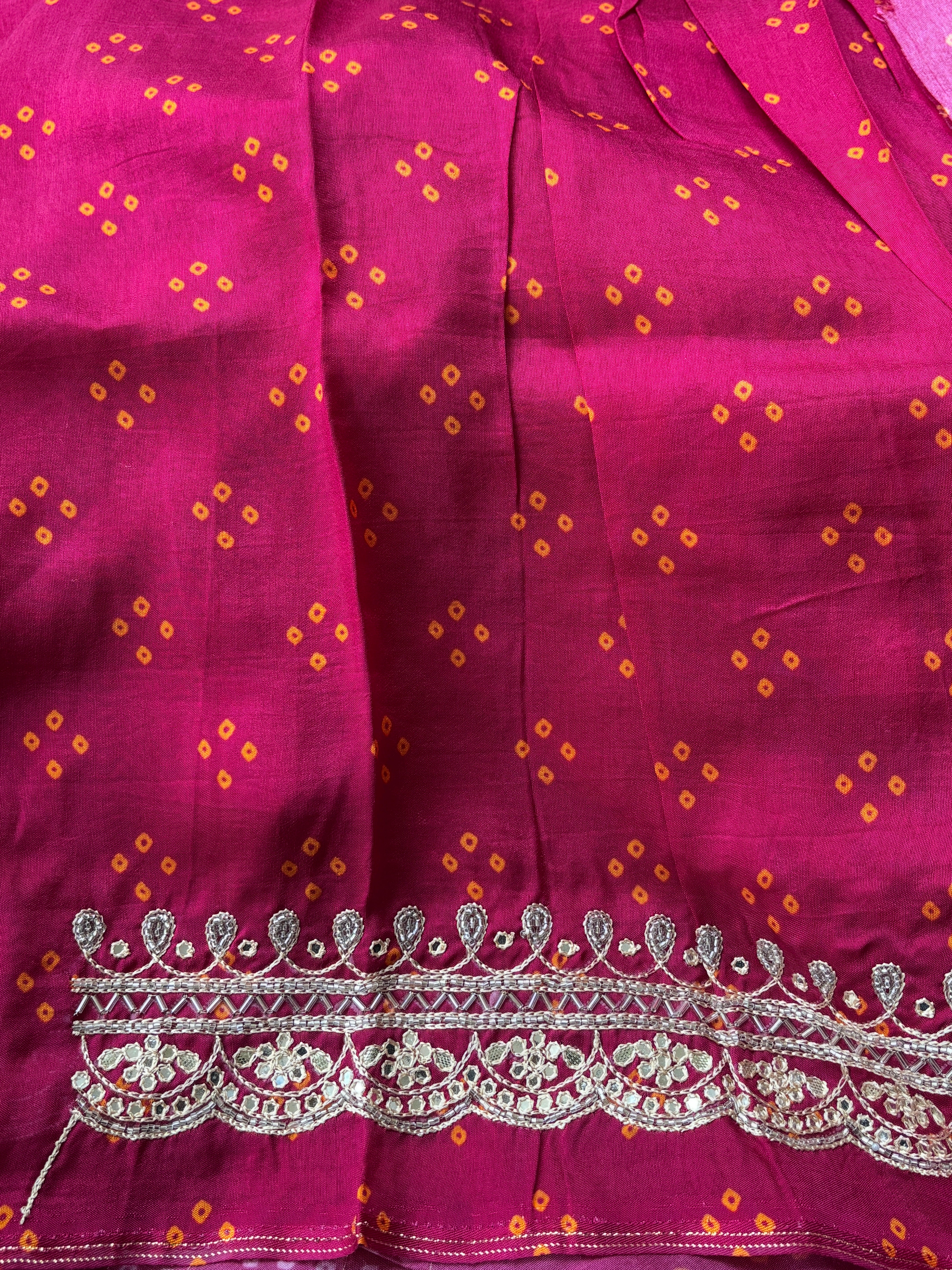 Royal Magenta Designer Crepe Silk Saree with Printed Bandhej & Designer Border
