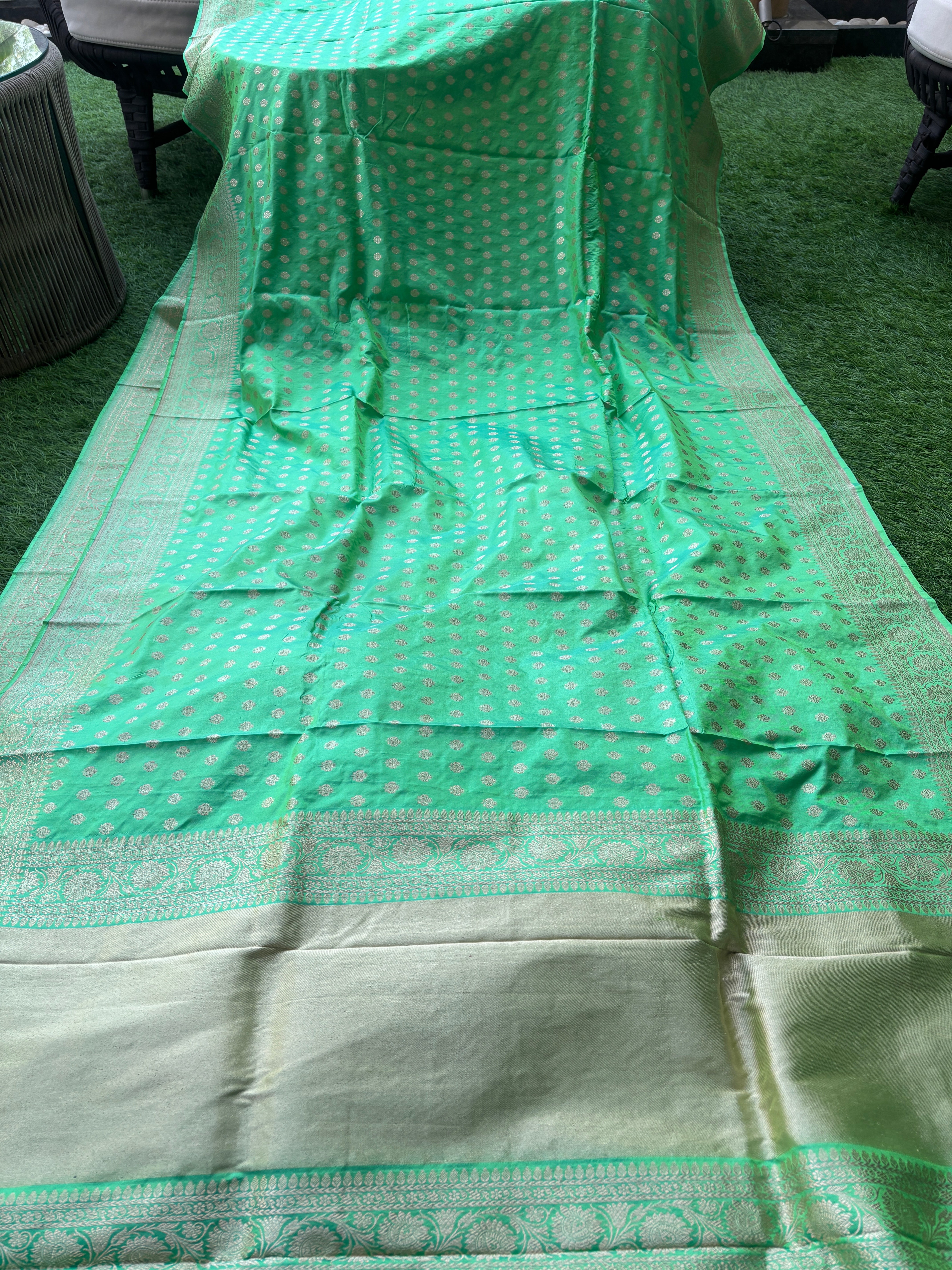 Pista Green Art Silk Saree with Allover Butta Design | Chandrika Lifestyles