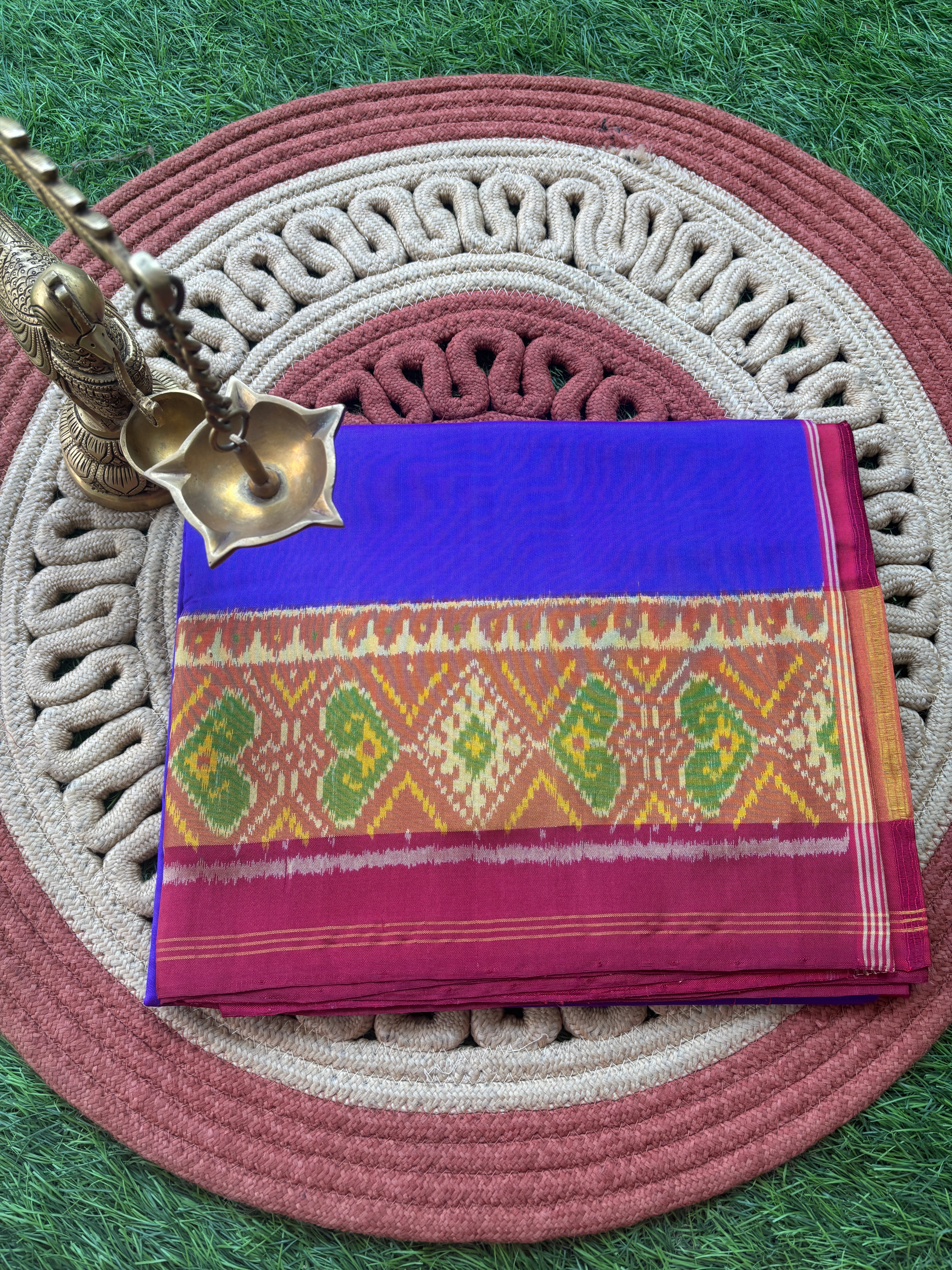 Pure Silk Patan Patola Dark Purple & Maroon Saree with Patola Weaved Border and Pallu
