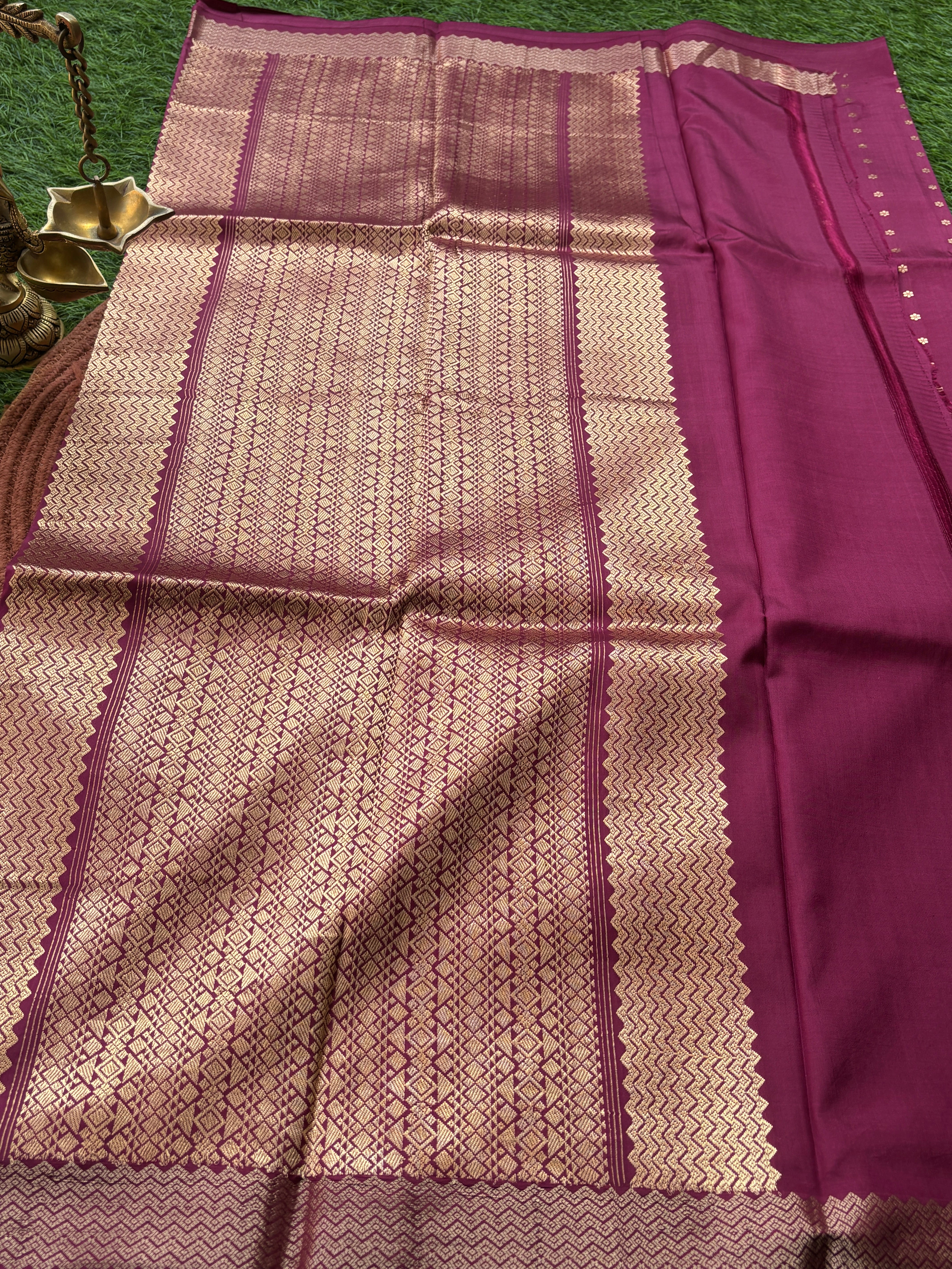 Wine Color Pure Silk Banarasi Saree with Allover Sona Rupa Zari Buttas | Chandrika Lifestyles