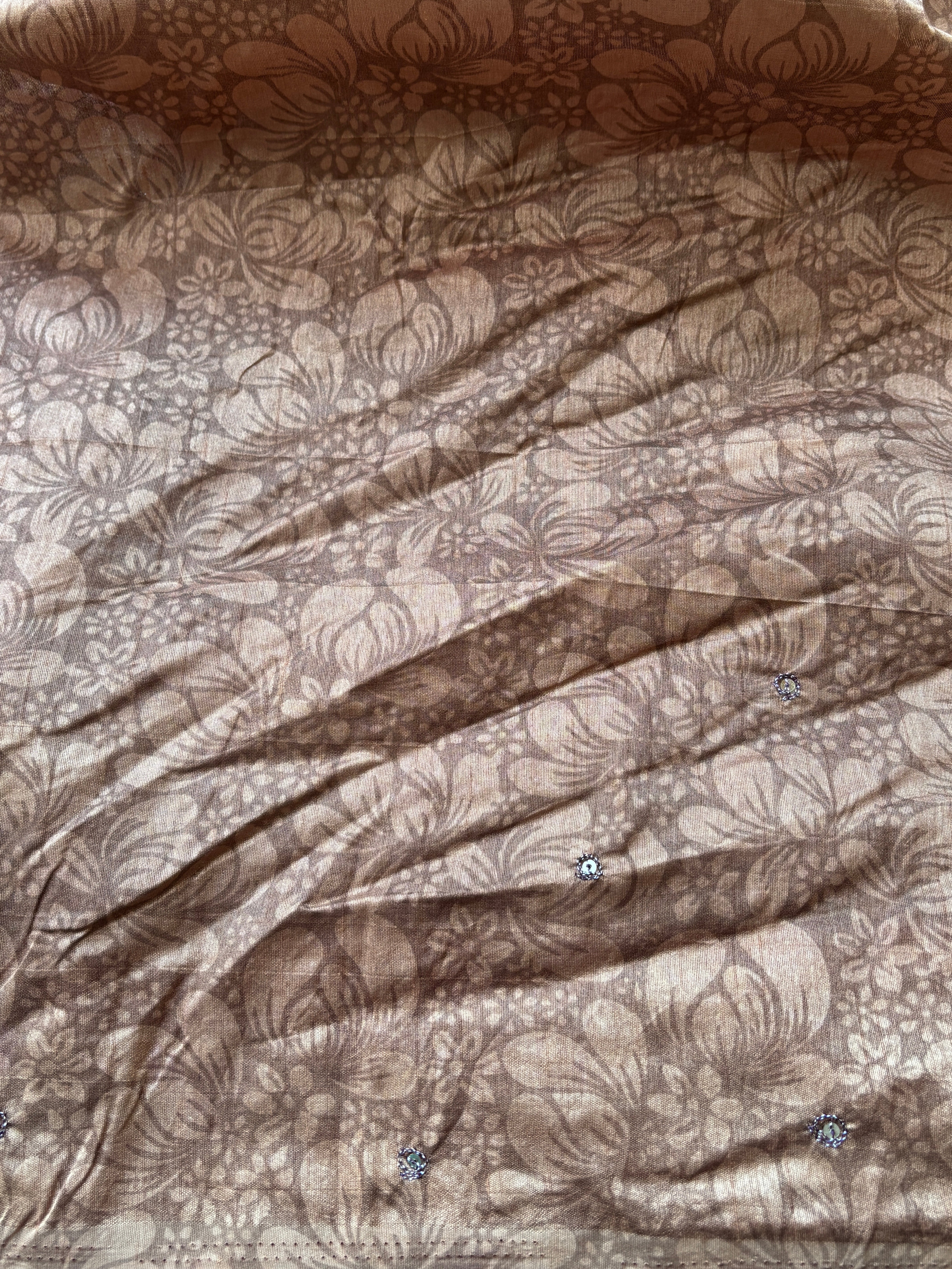 Biscuit Brown Banarasi Mercerised Cotton Saree with Zari Thread Embroidery & Red Border