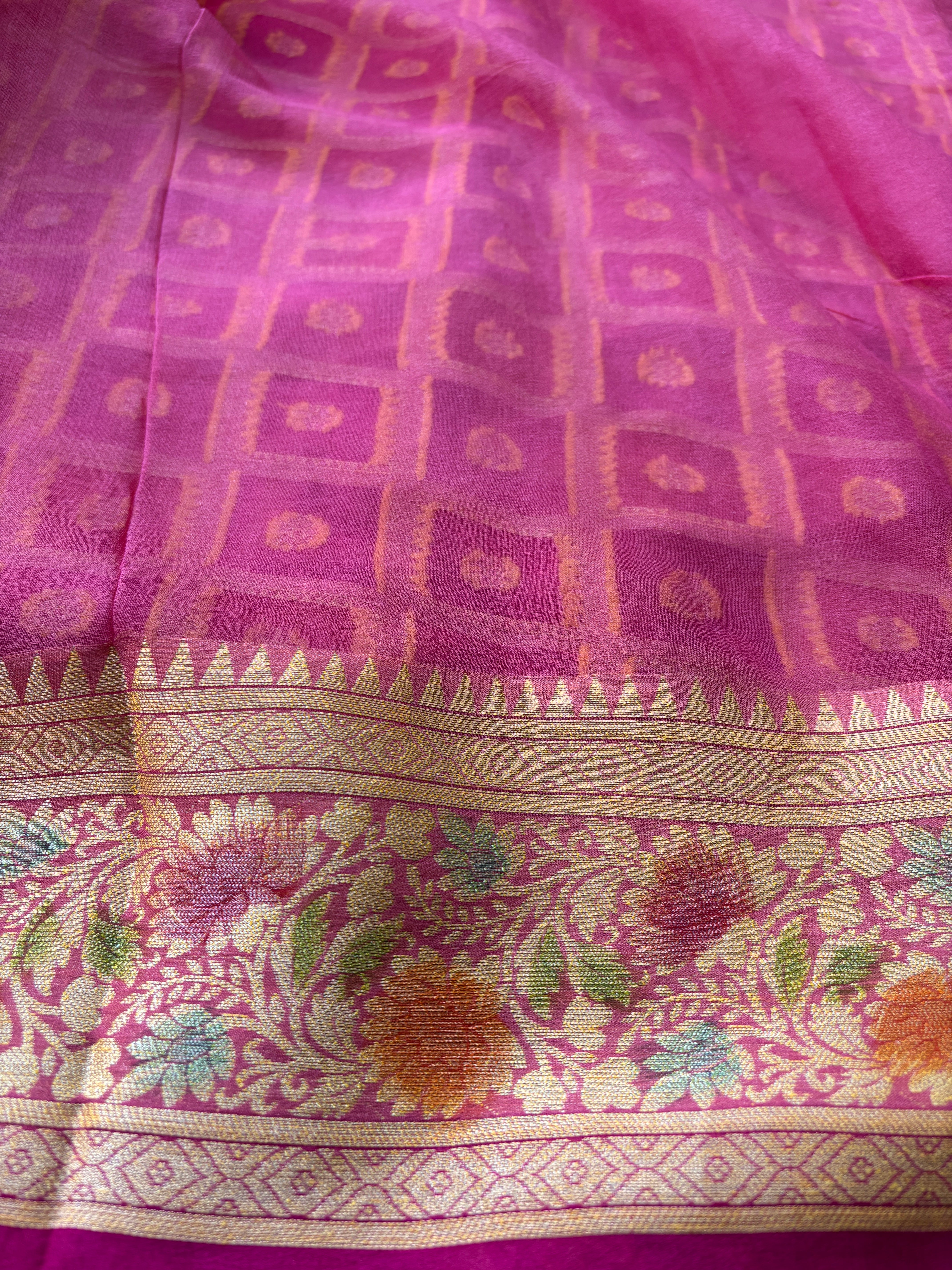 Pink Khaddi Georgette Banarasi Saree with Allover Gharchola Design | Chandrika Lifestyles