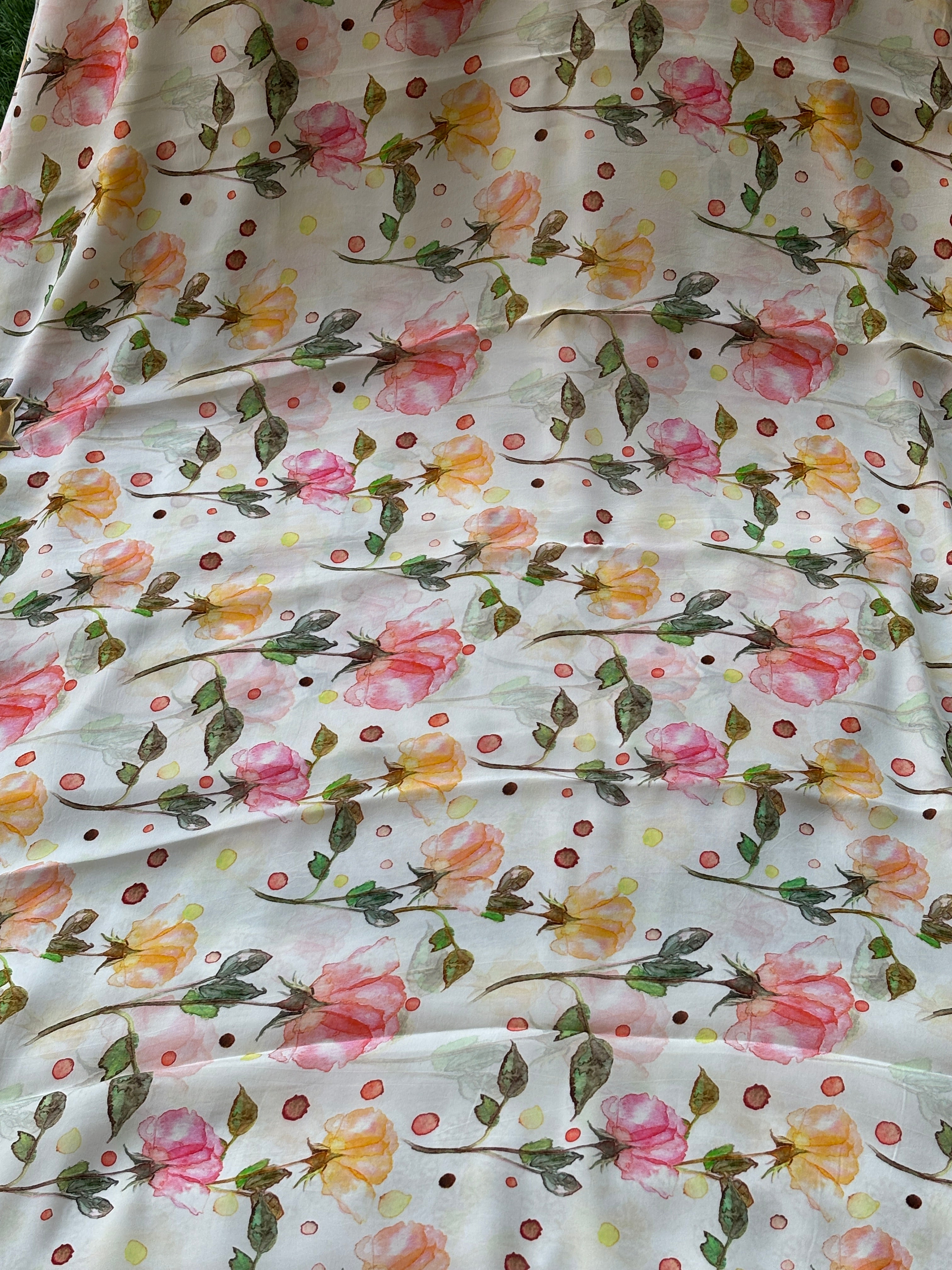 Off White Pure Crepe Silk Saree with Floral Digital Print