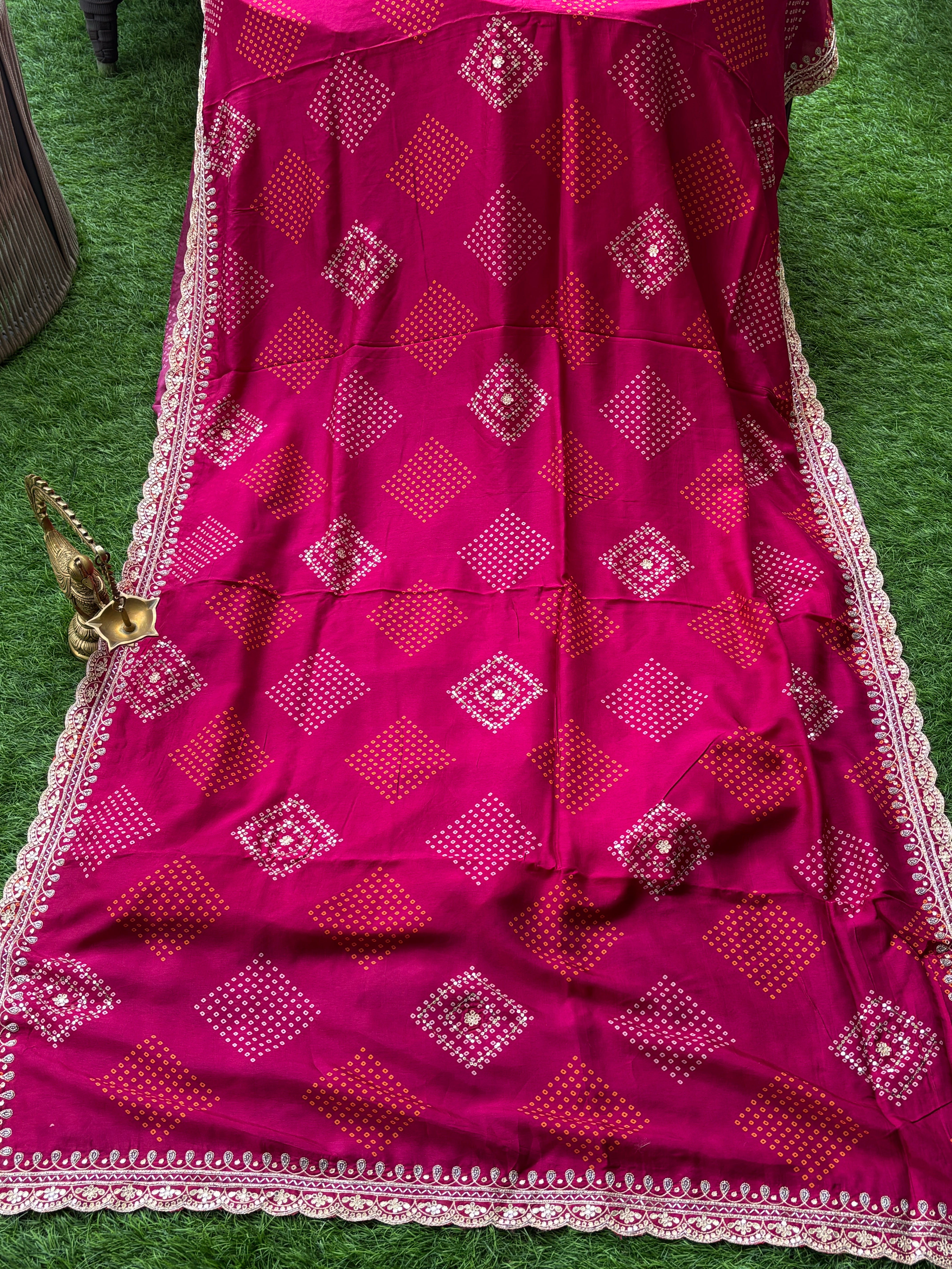Royal Magenta Designer Crepe Silk Saree with Printed Bandhej & Designer Border