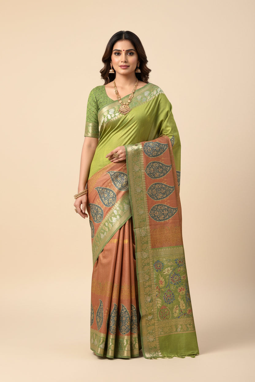 Green Chanderi Cotton Saree with Digital Print | Chandrika Lifestyles