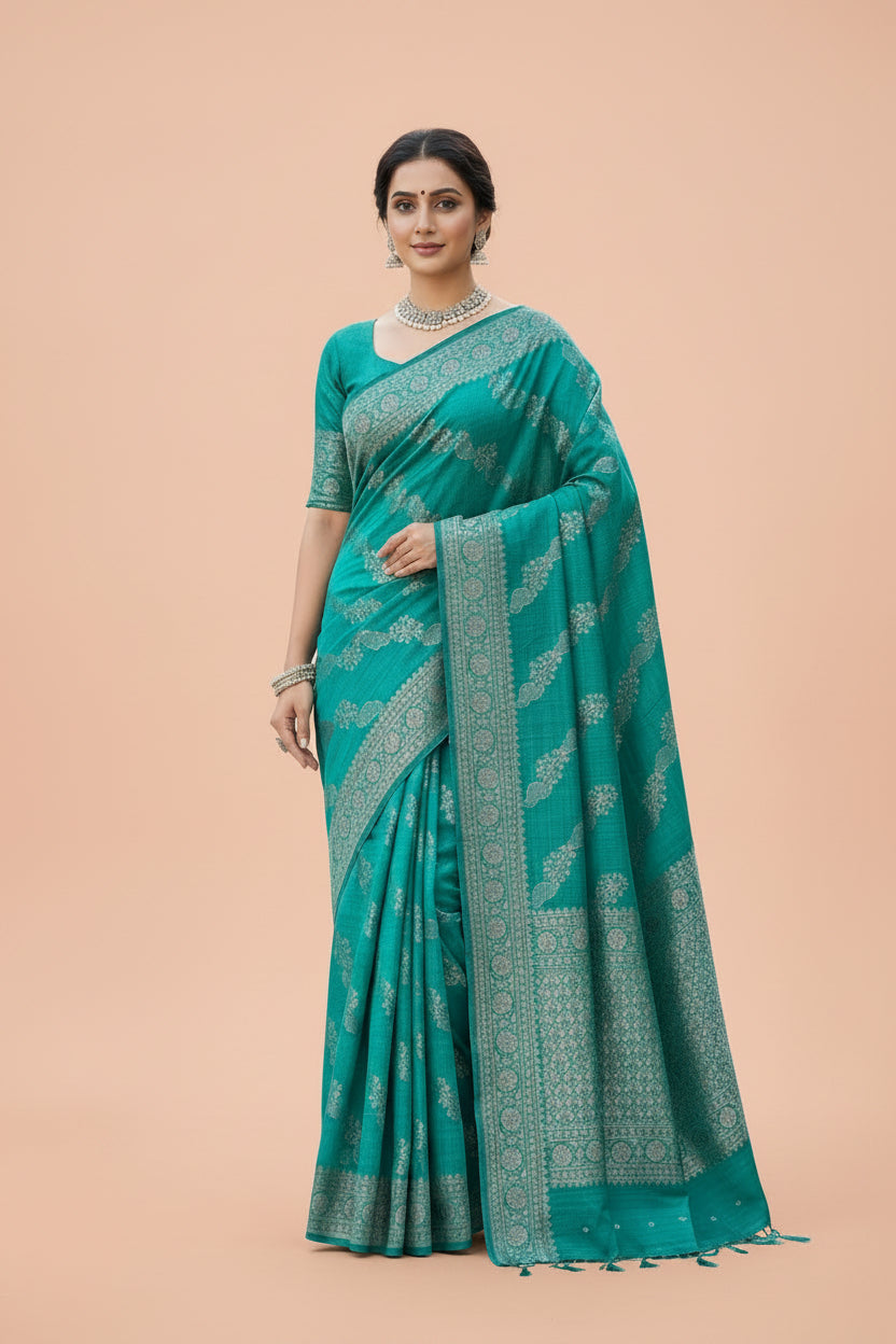 Peacock Green Banarasi Georgette Saree with Laheriya Weaving | Chandrika Lifestyles