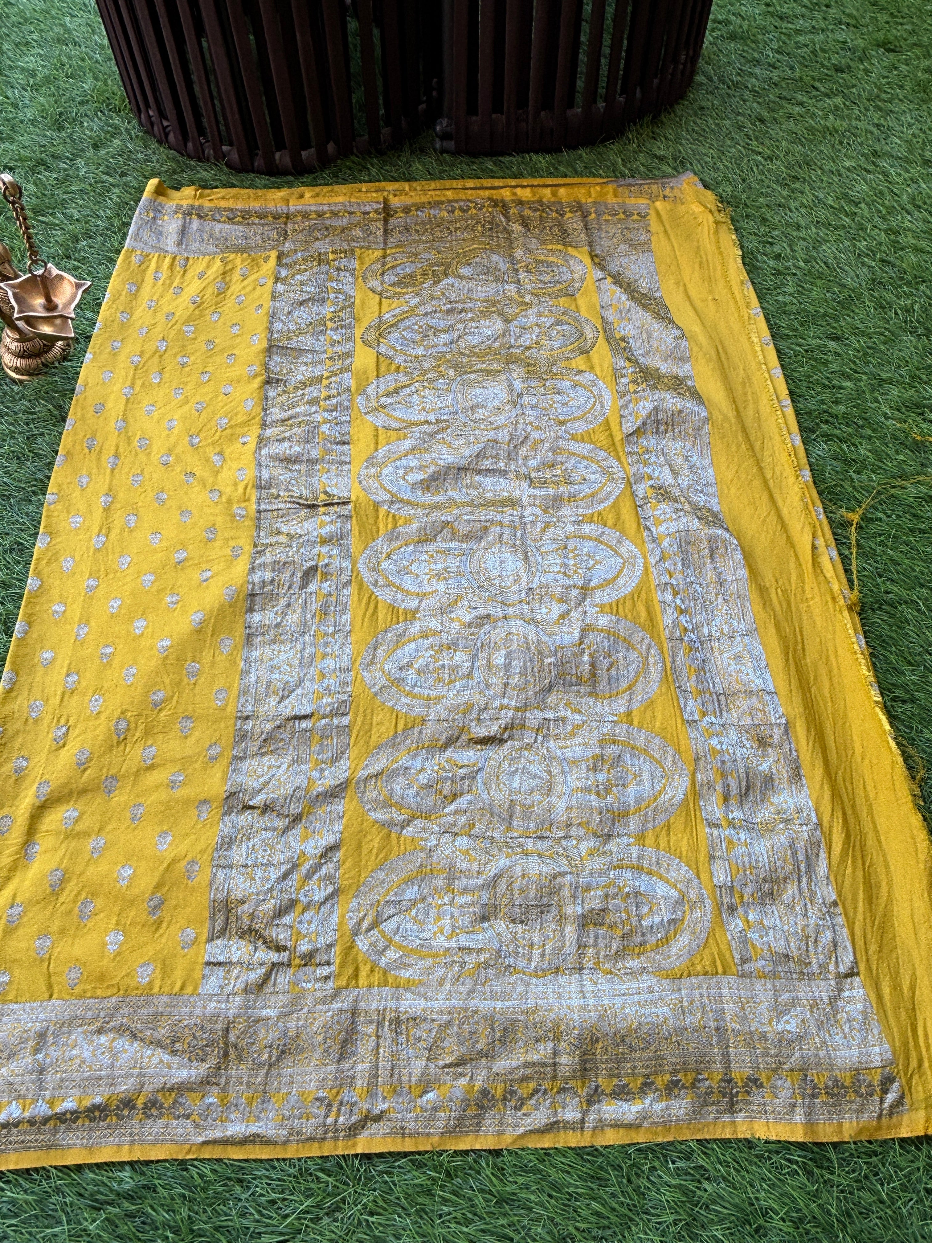 Lemon Yellow Art Silk Saree with Silver Zari Butta & Zari Pallu | Chandrika Lifestyles