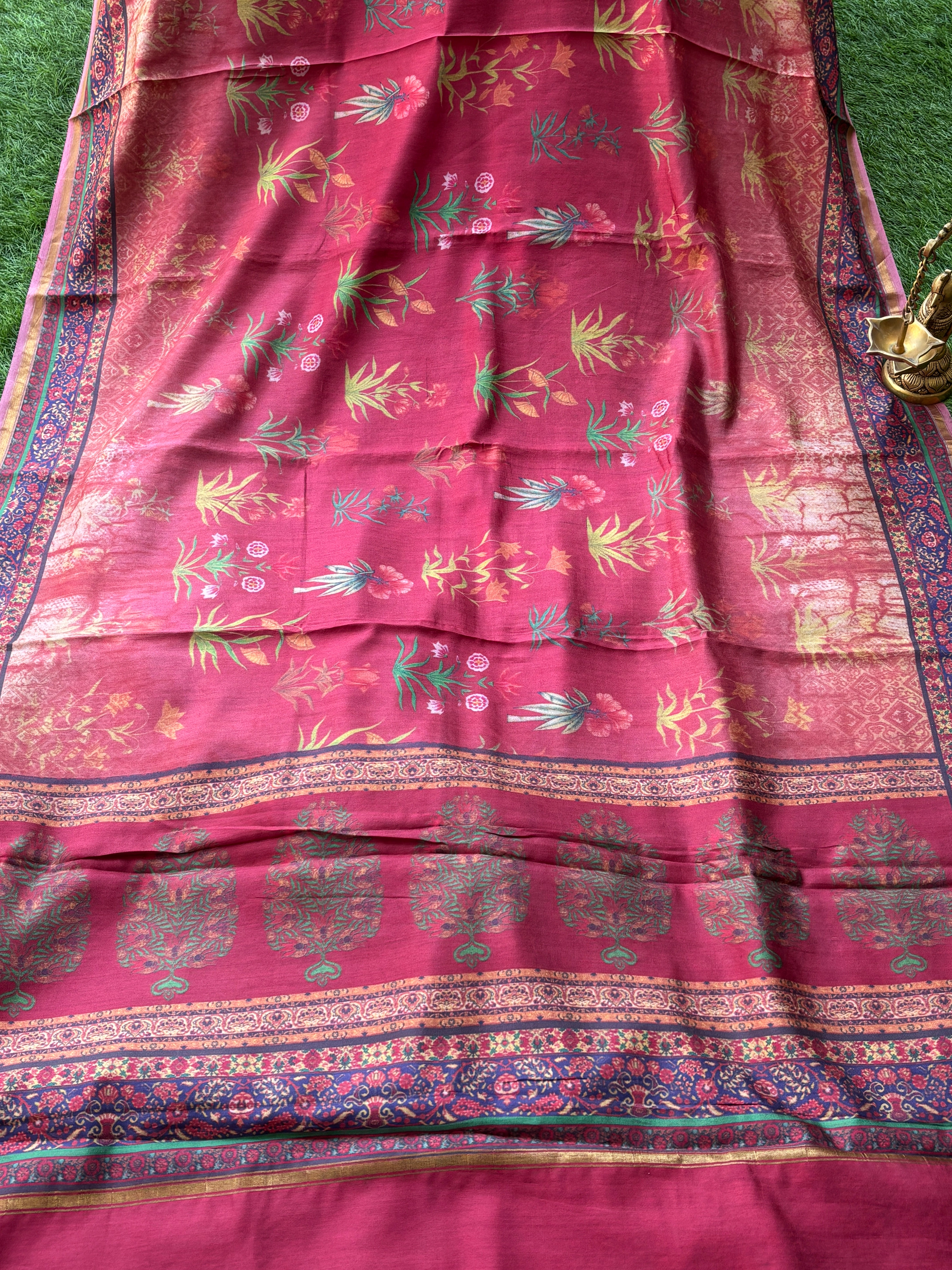 Red Munga Silk Saree with Allover Digital Print | Chandrika Lifestyles