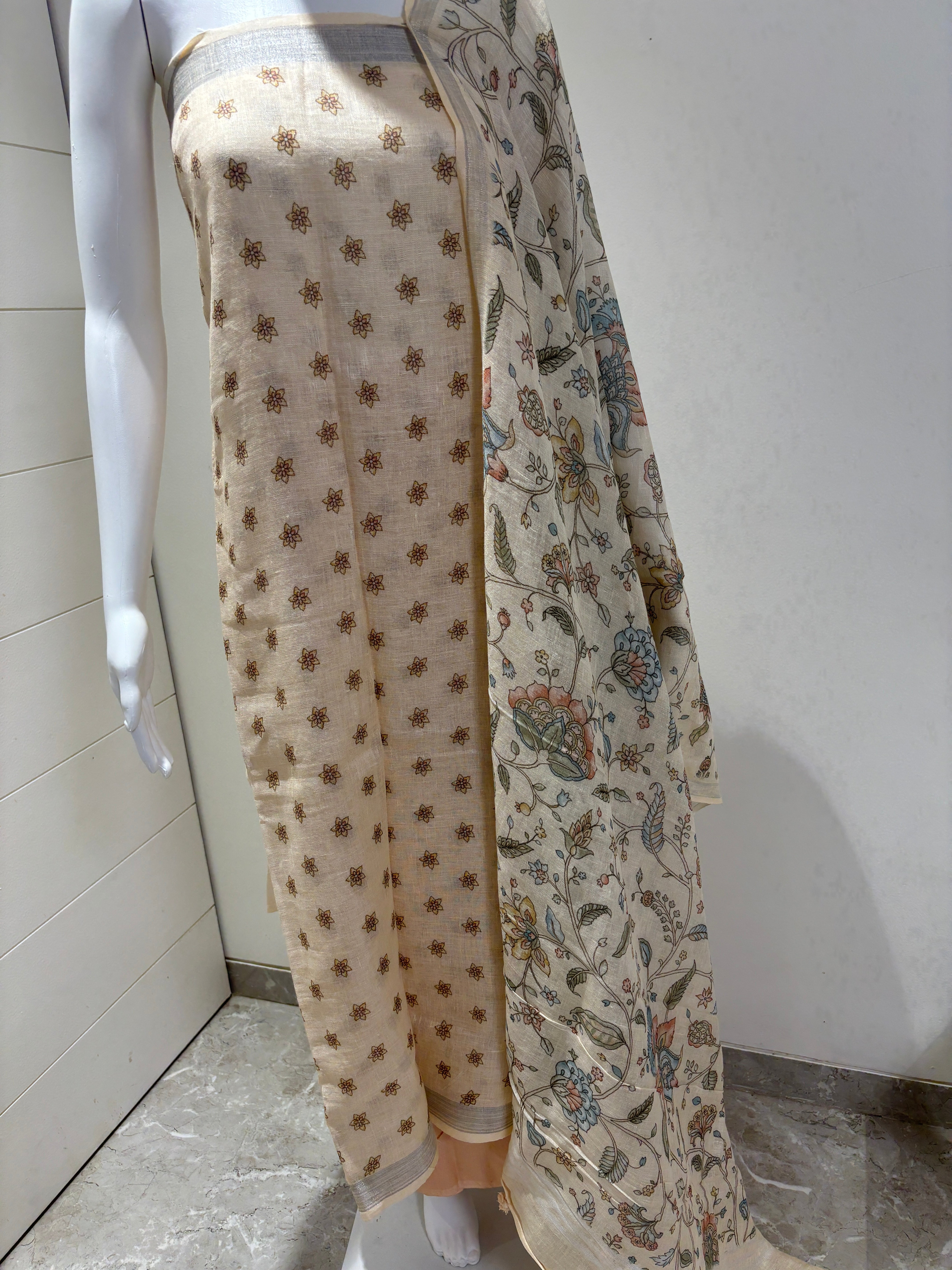 Chandrika Lifestyles | Peach & Pink Linen Suit – Floral Print