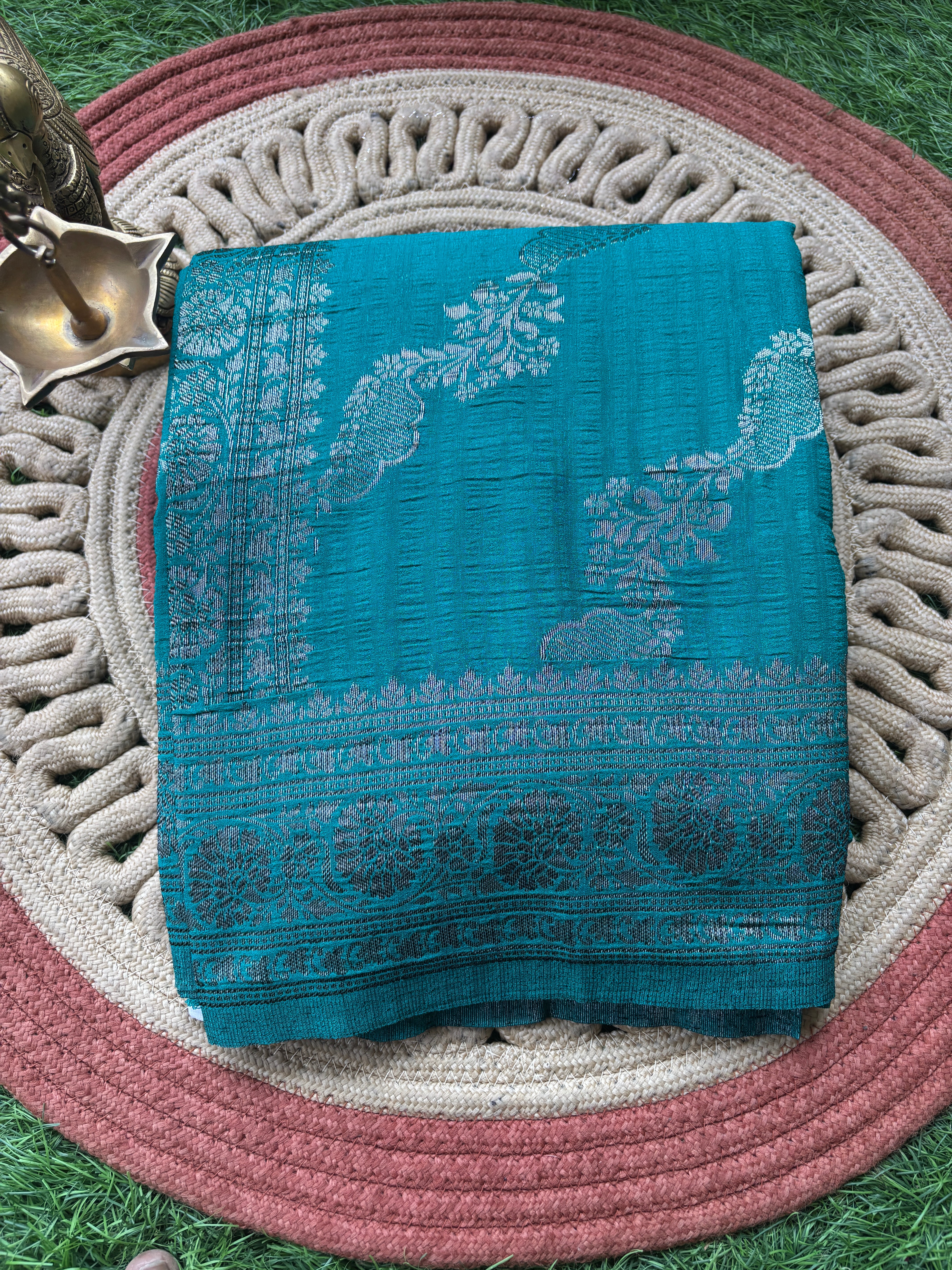 Peacock Green Banarasi Georgette Saree with Laheriya Weaving | Chandrika Lifestyles