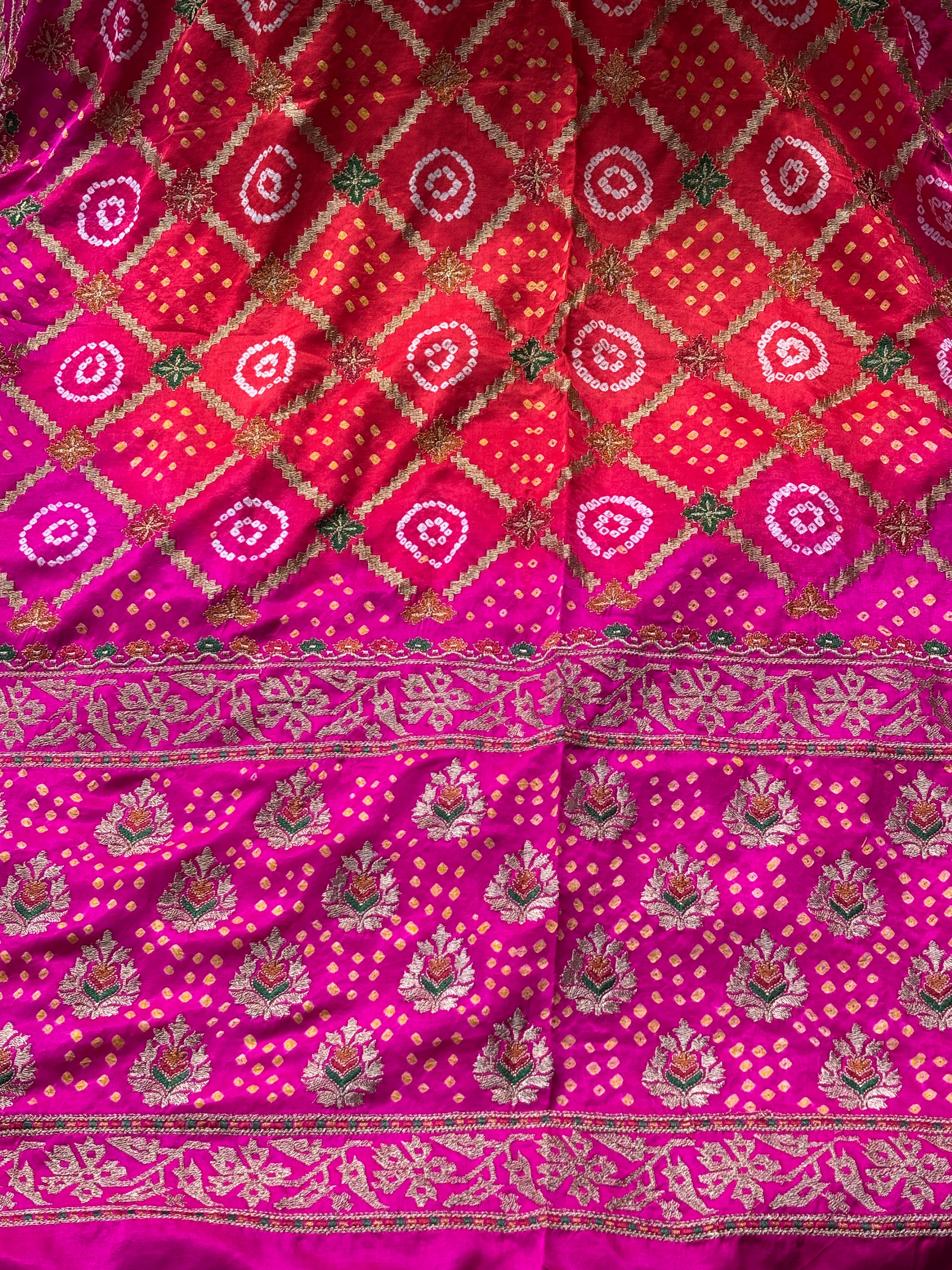 Royal Multicolor Gajji Silk Saree with All-Over Bandhej & Zari Weaving
