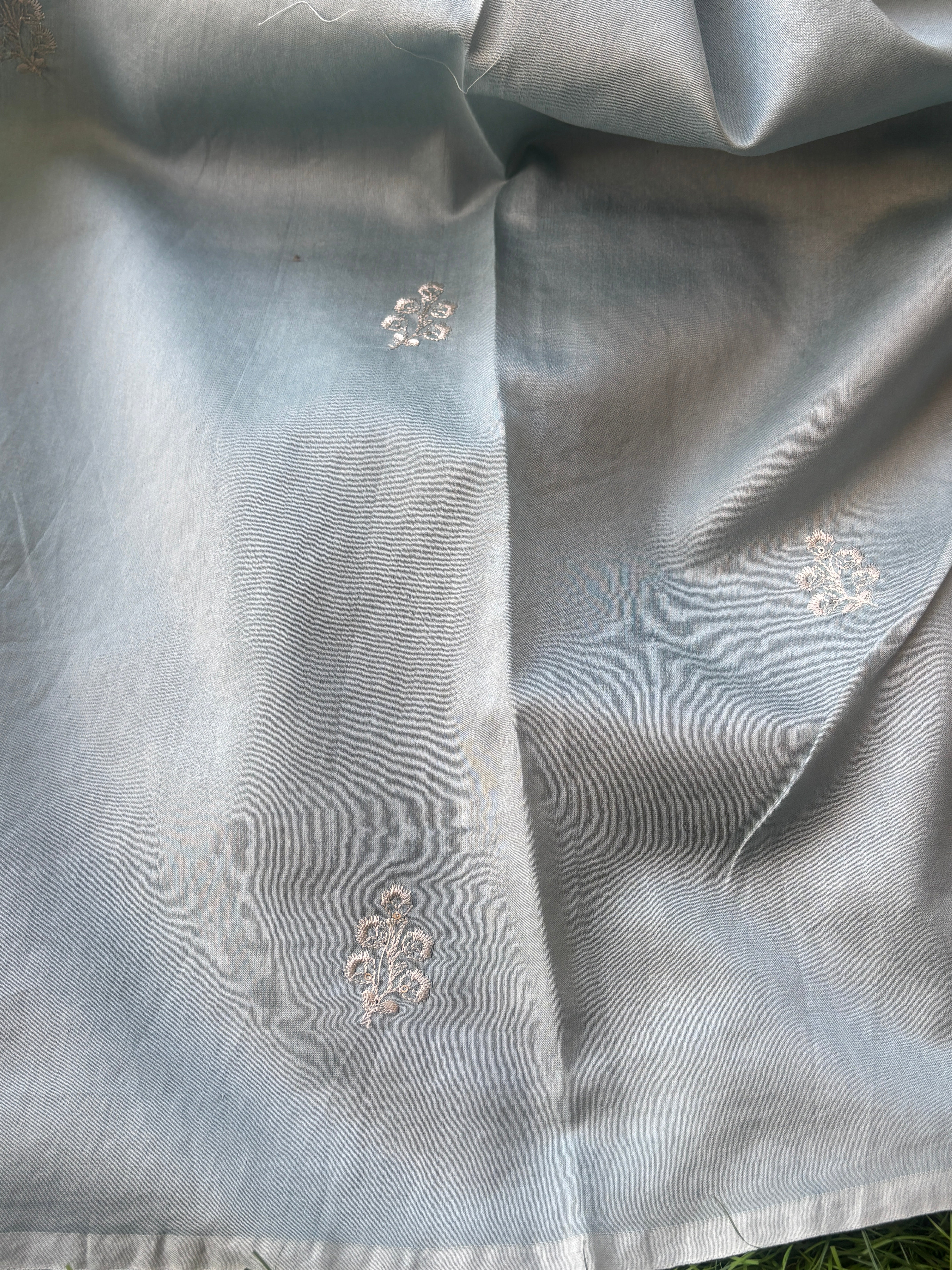 Matching pastel embroidered blouse piece for tissue organza saree
