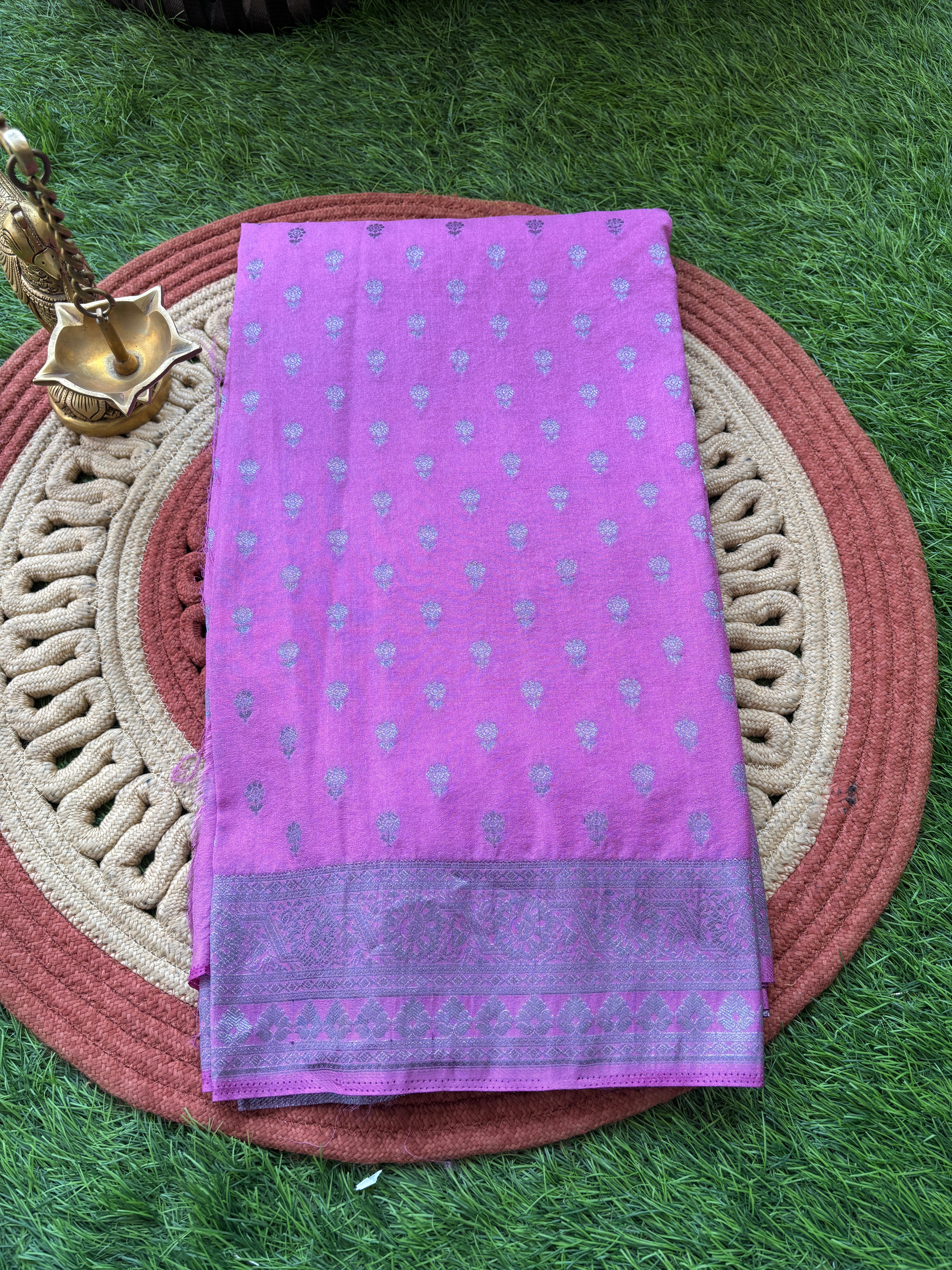 Magenta Art Silk Saree with Silver Zari Butta & Zari Pallu | Chandrika Lifestyles