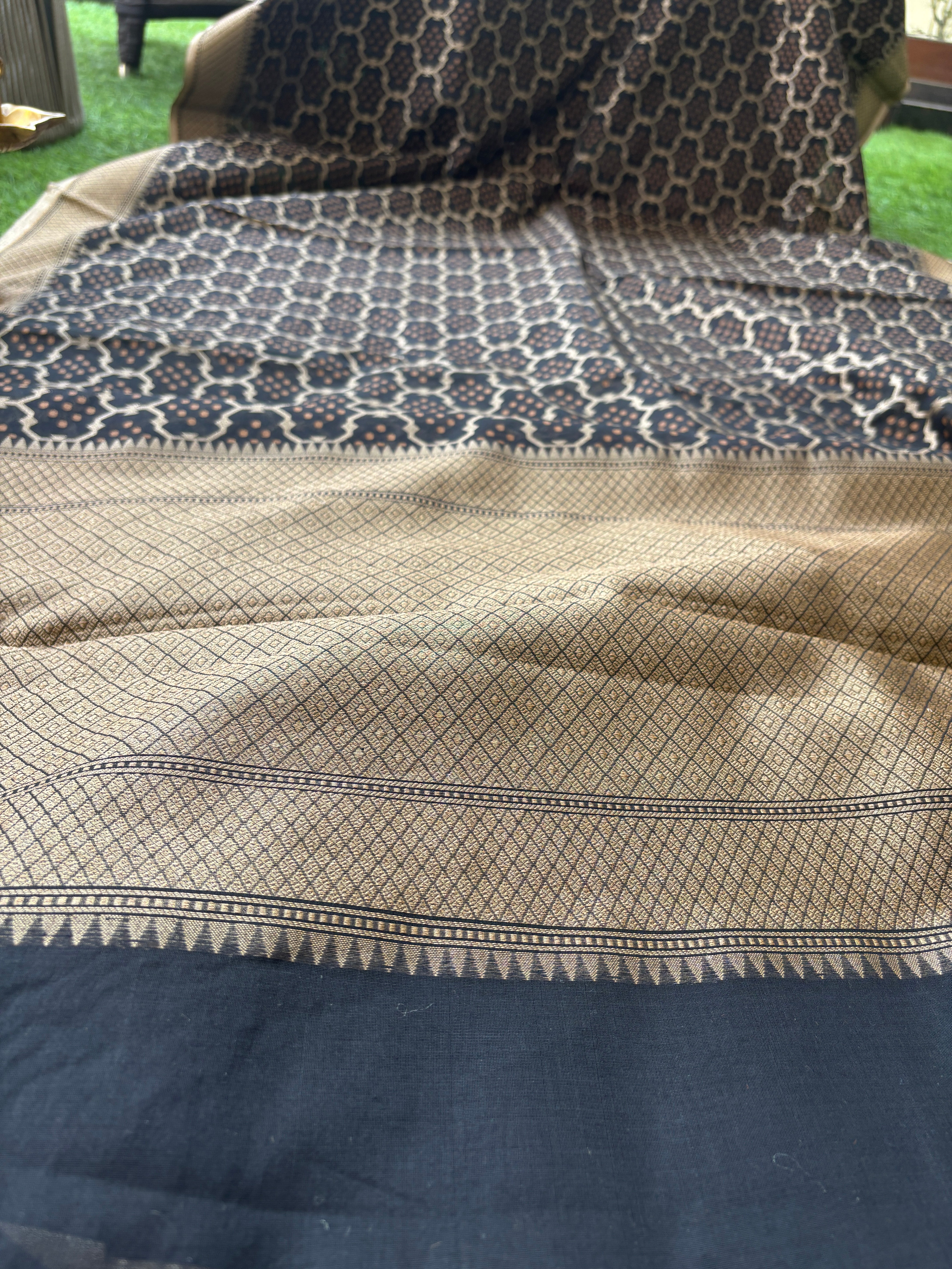 Black Banarasi Mercerized Cotton Saree with Allover Jaal | Chandrika Lifestyles