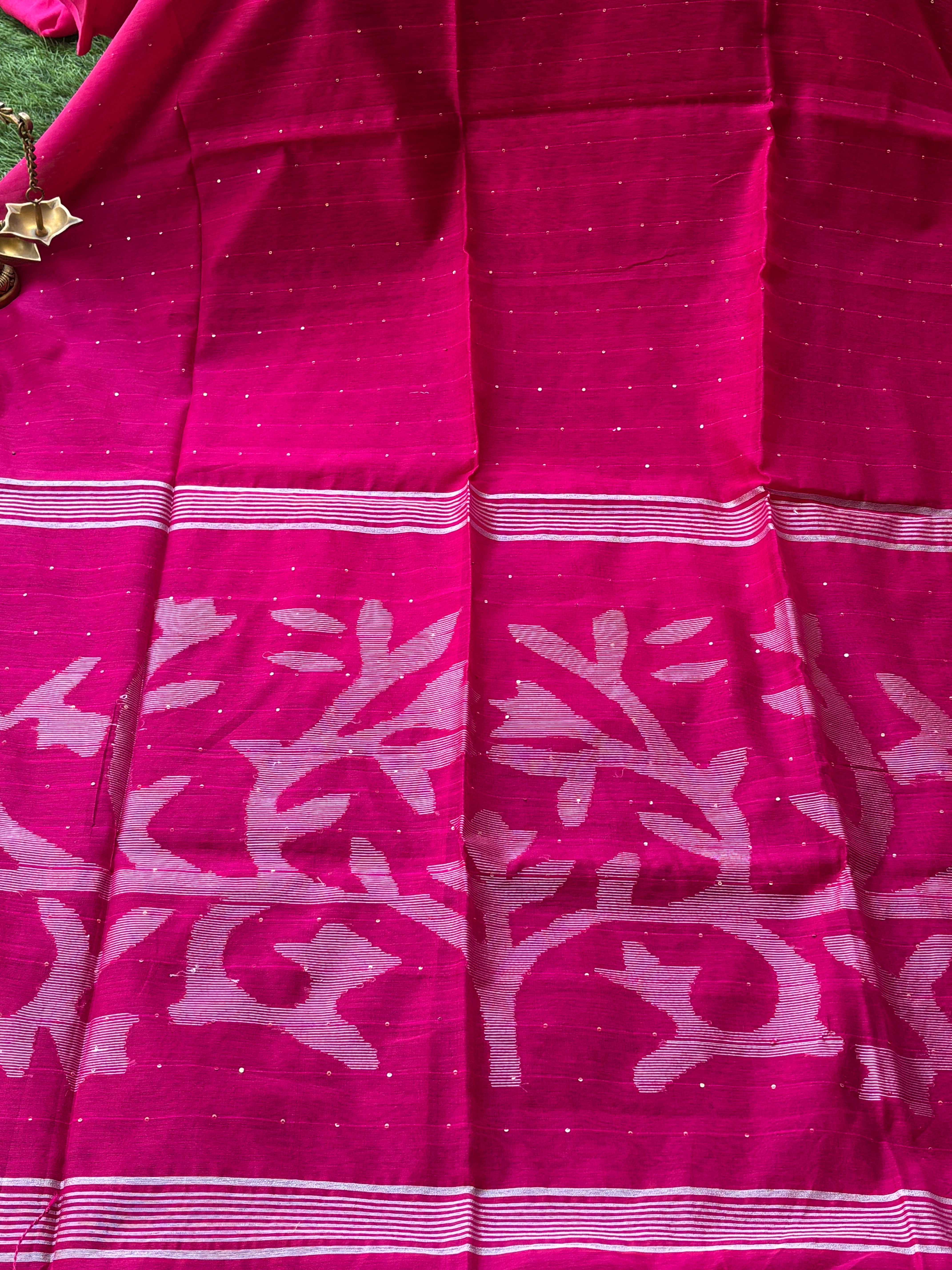 Pink Bengal Handloom Cotton Saree with Jamdani Pallu