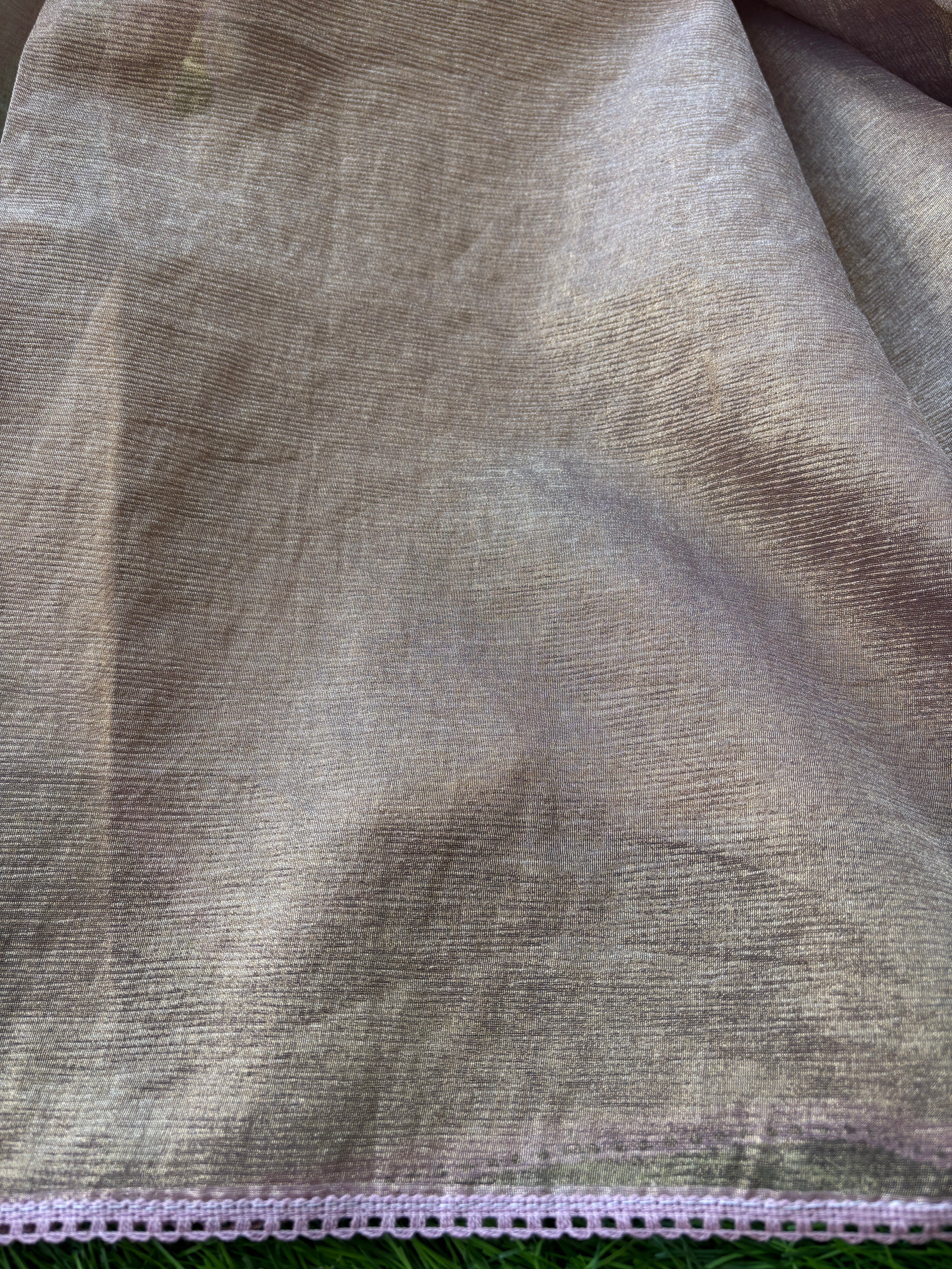 Metallic Onion Pink Tissue Saree with Allover Applique Work | Chandrika Lifestyles