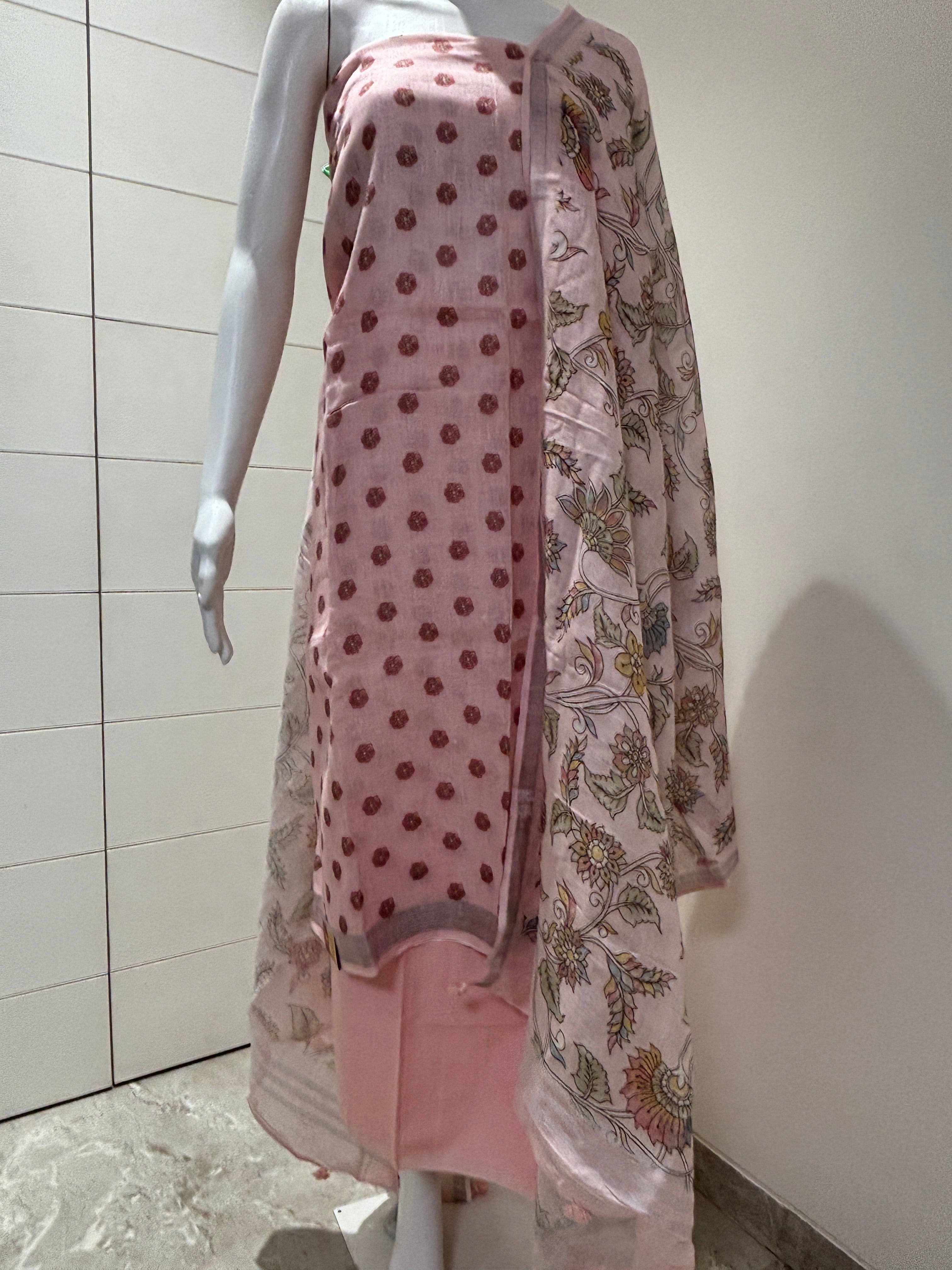 Chandrika Lifestyles | Peach & Pink Linen Suit – Floral Print