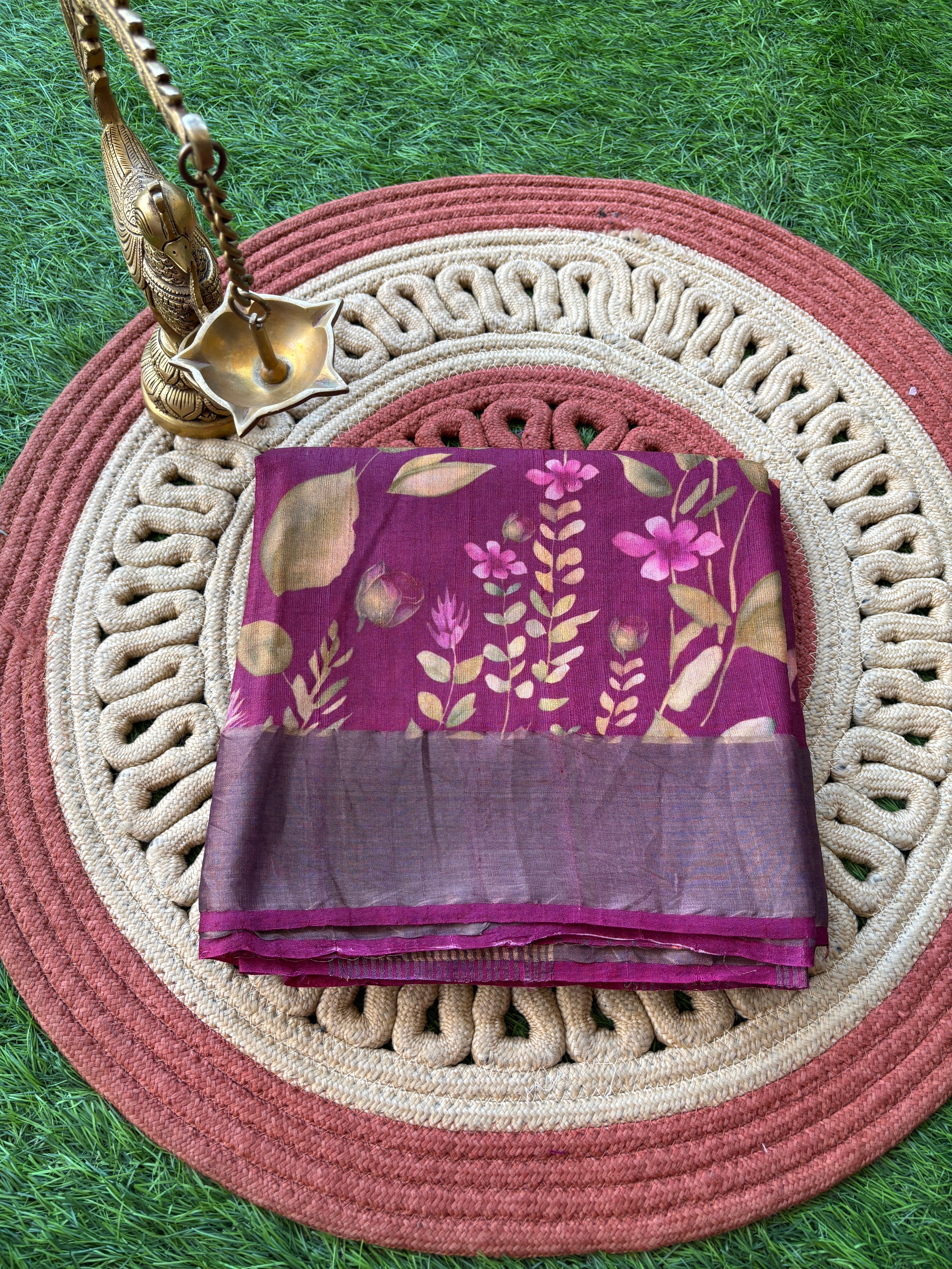 Magenta Pure Tussar Silk Saree with Allover Digital Print | Chandrika Lifestyles