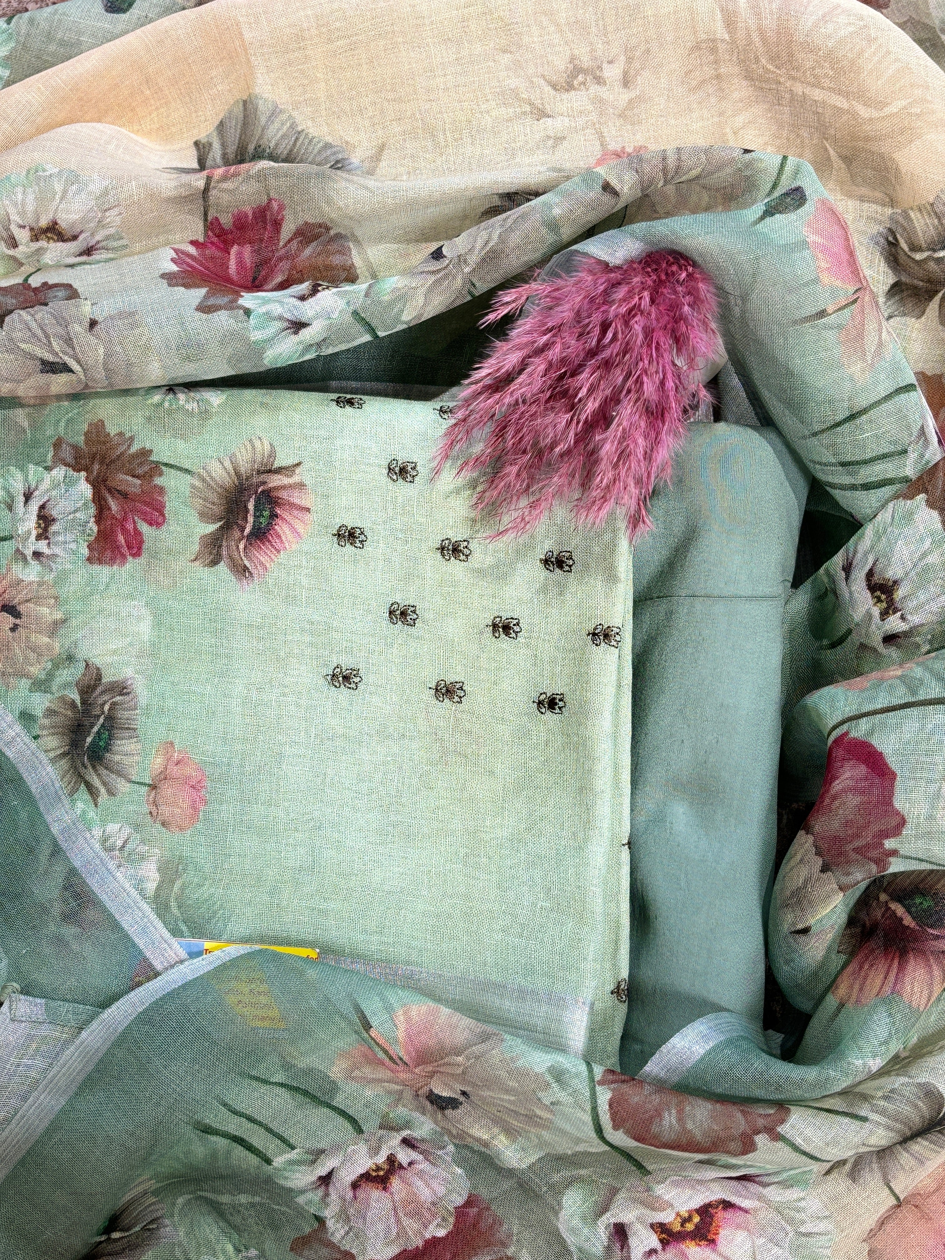 Chandrika Lifestyles | Onion Pink Linen Suit – Lotus Embroidery
