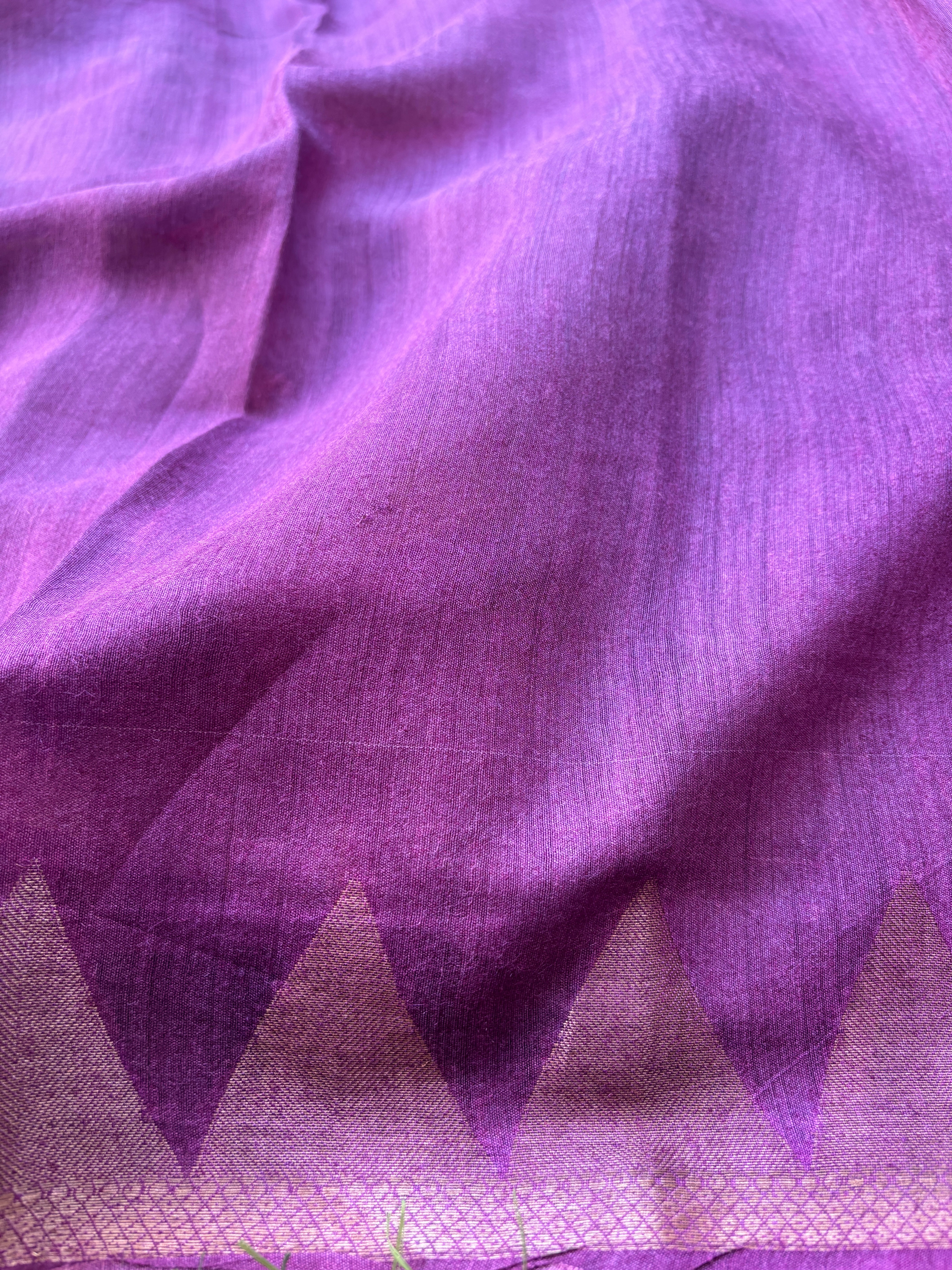 Pure Munga Silk Saree in Grey, Red & Purple with All-Over Weaving and Zari Woven Pallu