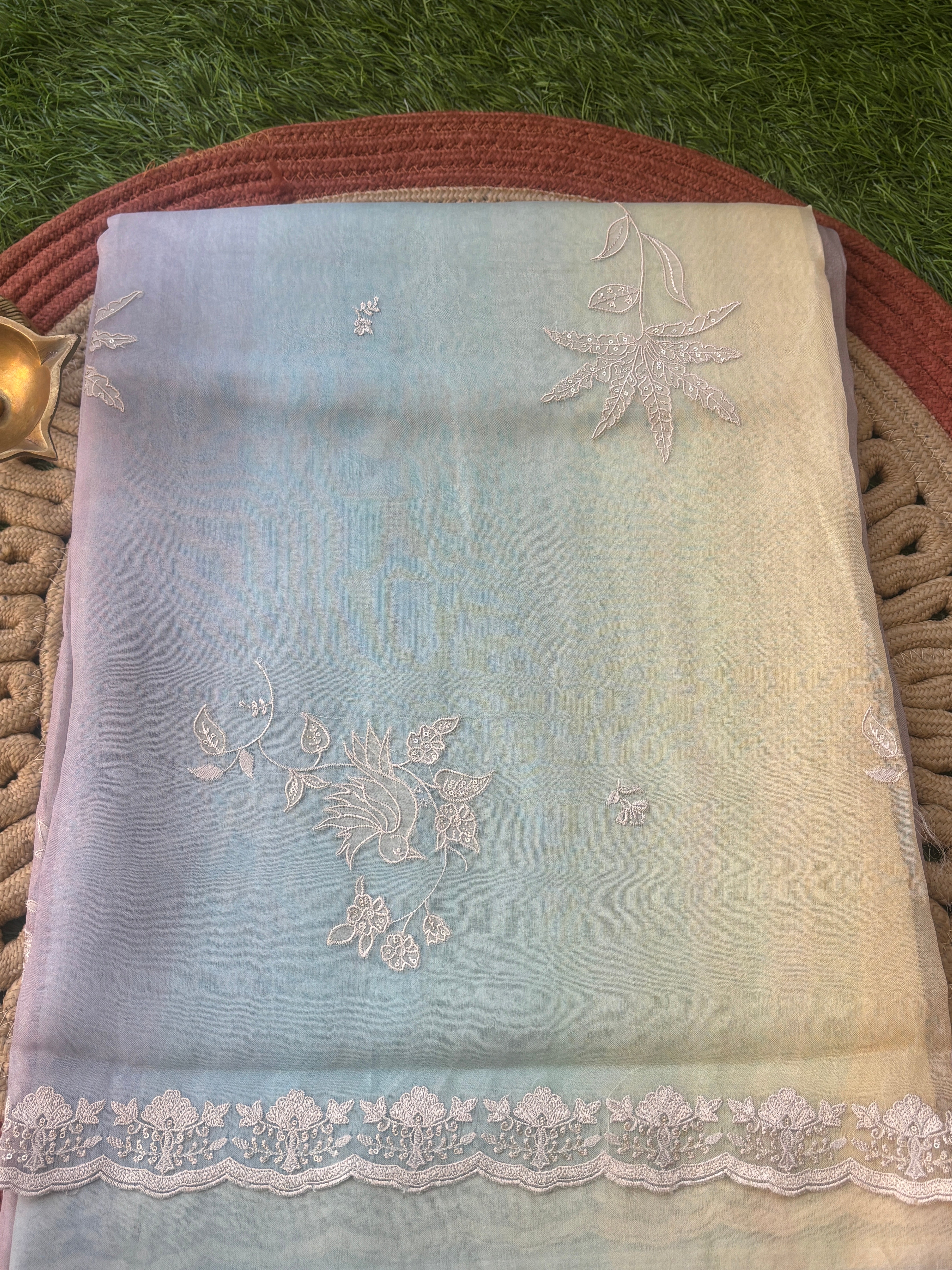 Pastel Tissue Organza Saree with Delicate Embroidery | Chandrika Lifestyles