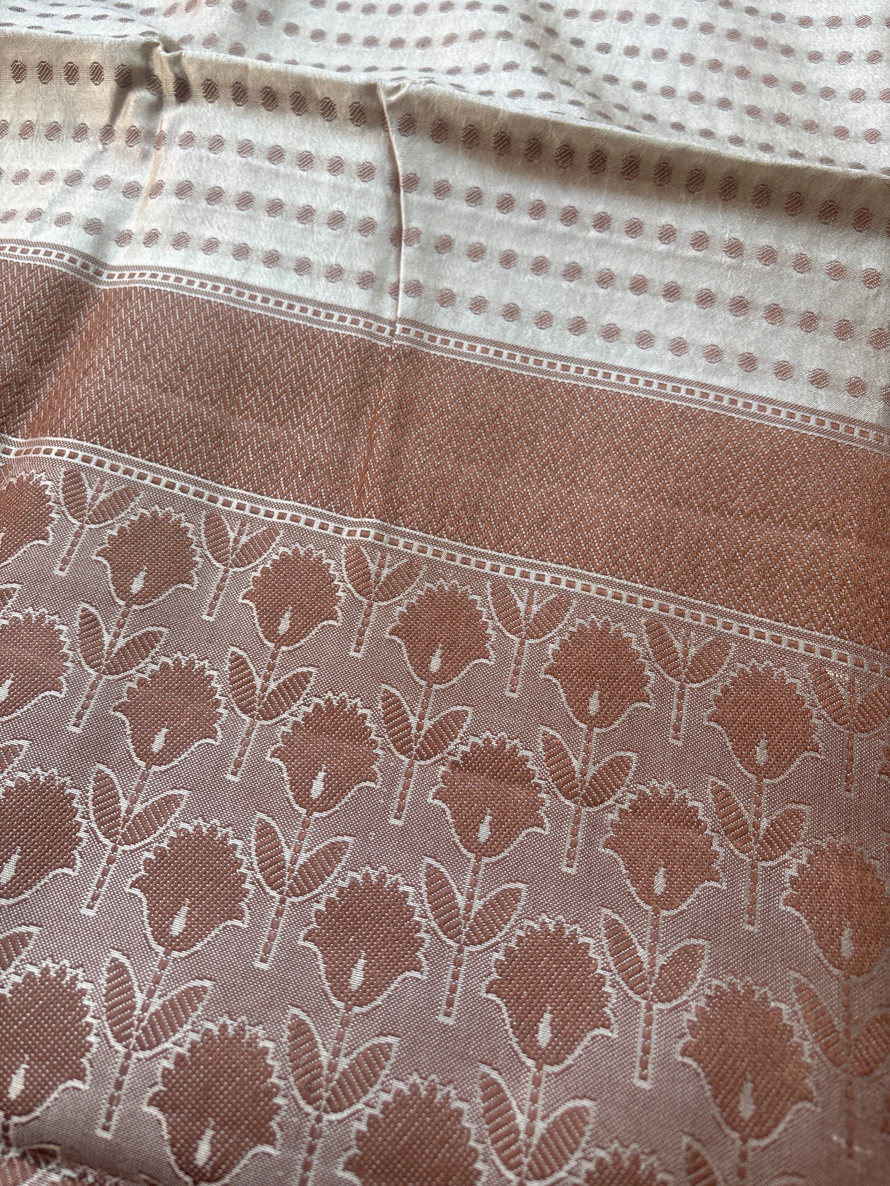 Beige Dupion Silk Banarasi Saree with Round Motifs & Resham Weaving Border | Chandrika Lifestyles