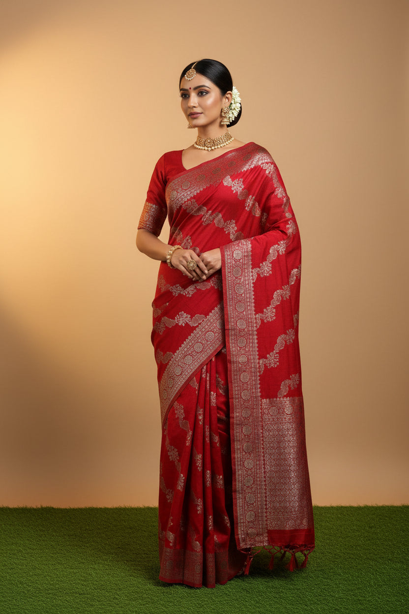 Blood Red Banarasi Georgette Saree with Laheriya Weaving | Chandrika Lifestyles
