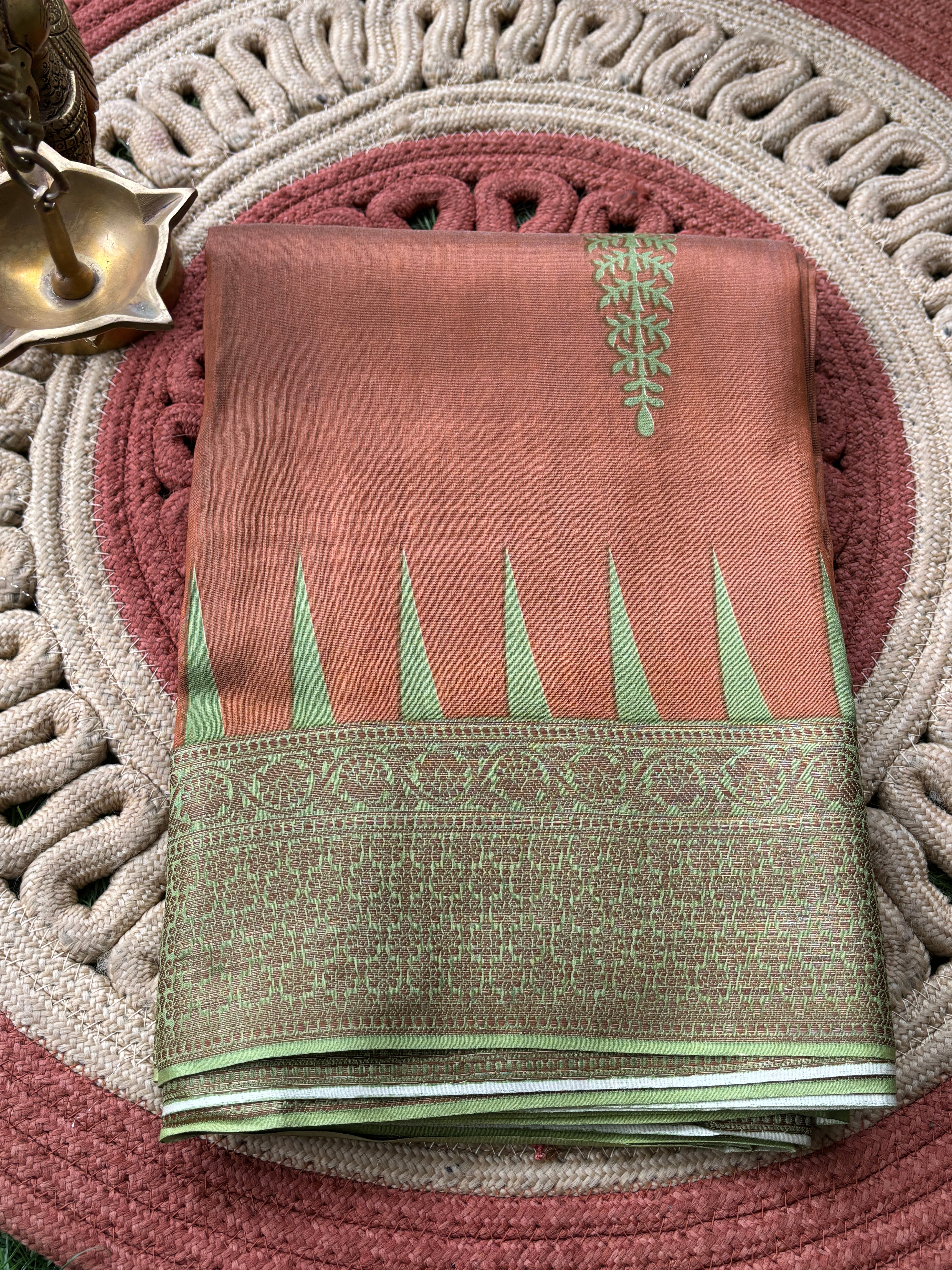 Brick Chanderi Cotton Saree with Digital Print | Chandrika Lifestyles