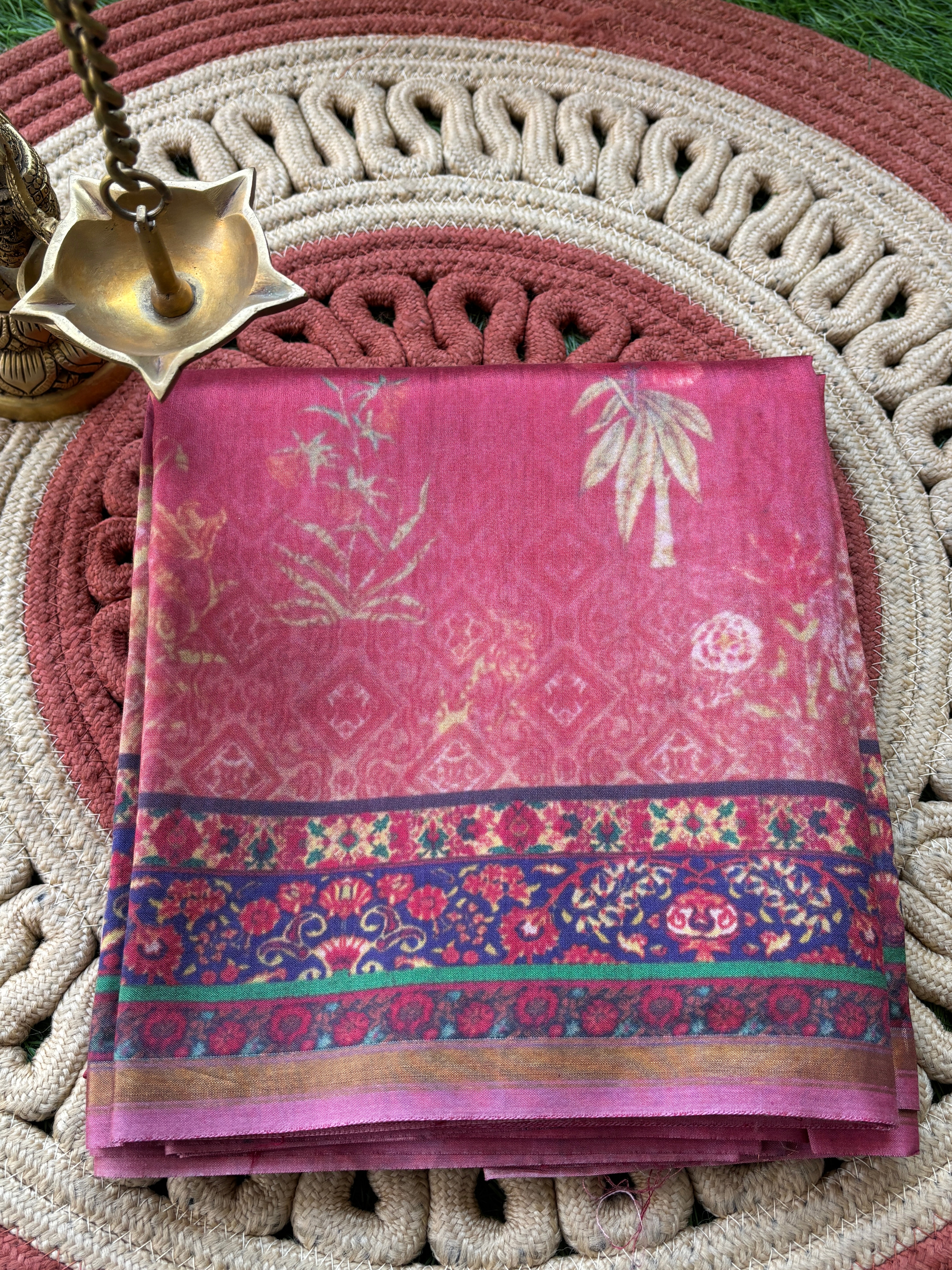 Red Munga Silk Saree with Allover Digital Print | Chandrika Lifestyles