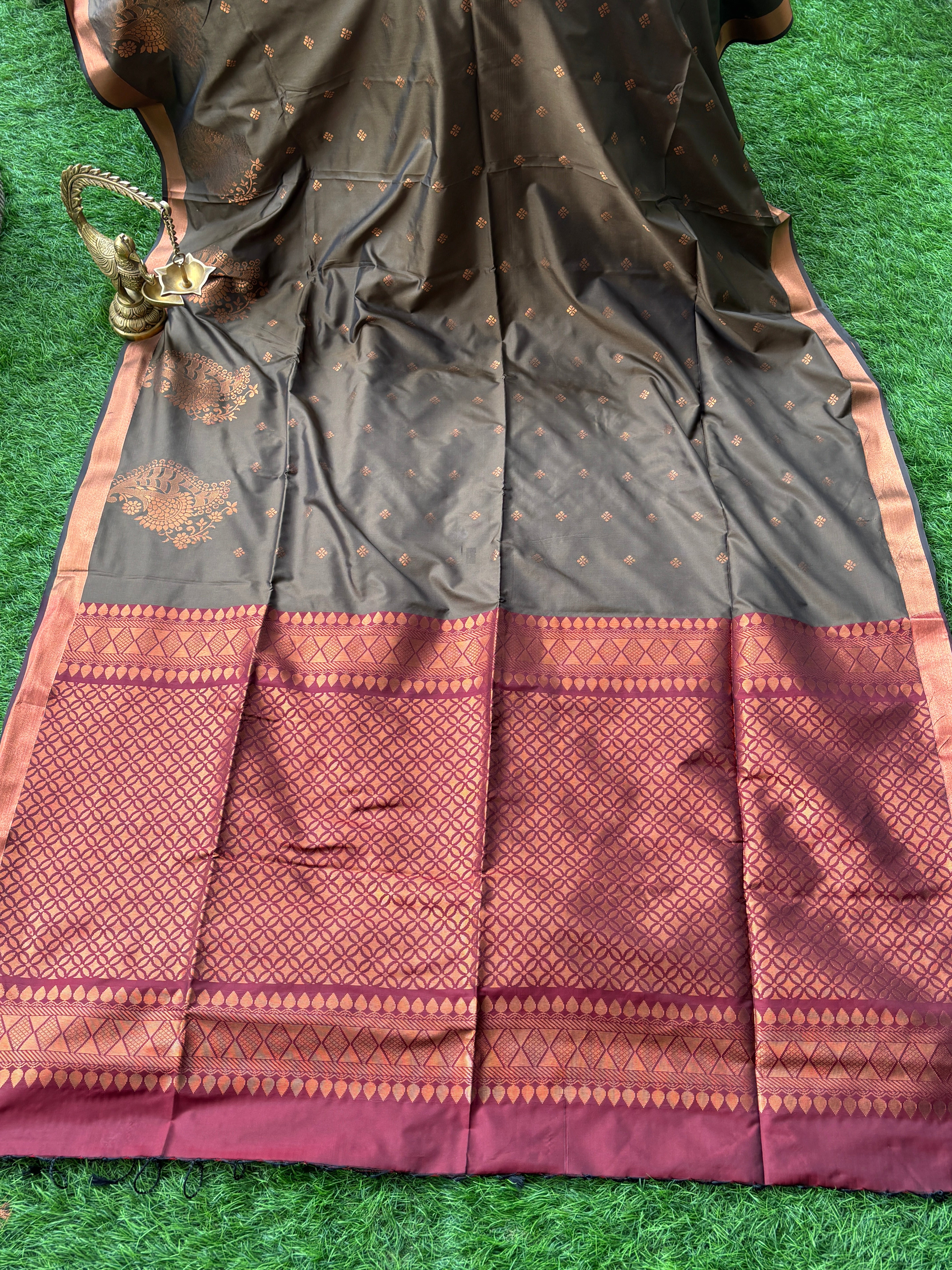 Coffee Brown Art Kanchipuram Saree with Maroon Pallu | Chandrika Lifestyles