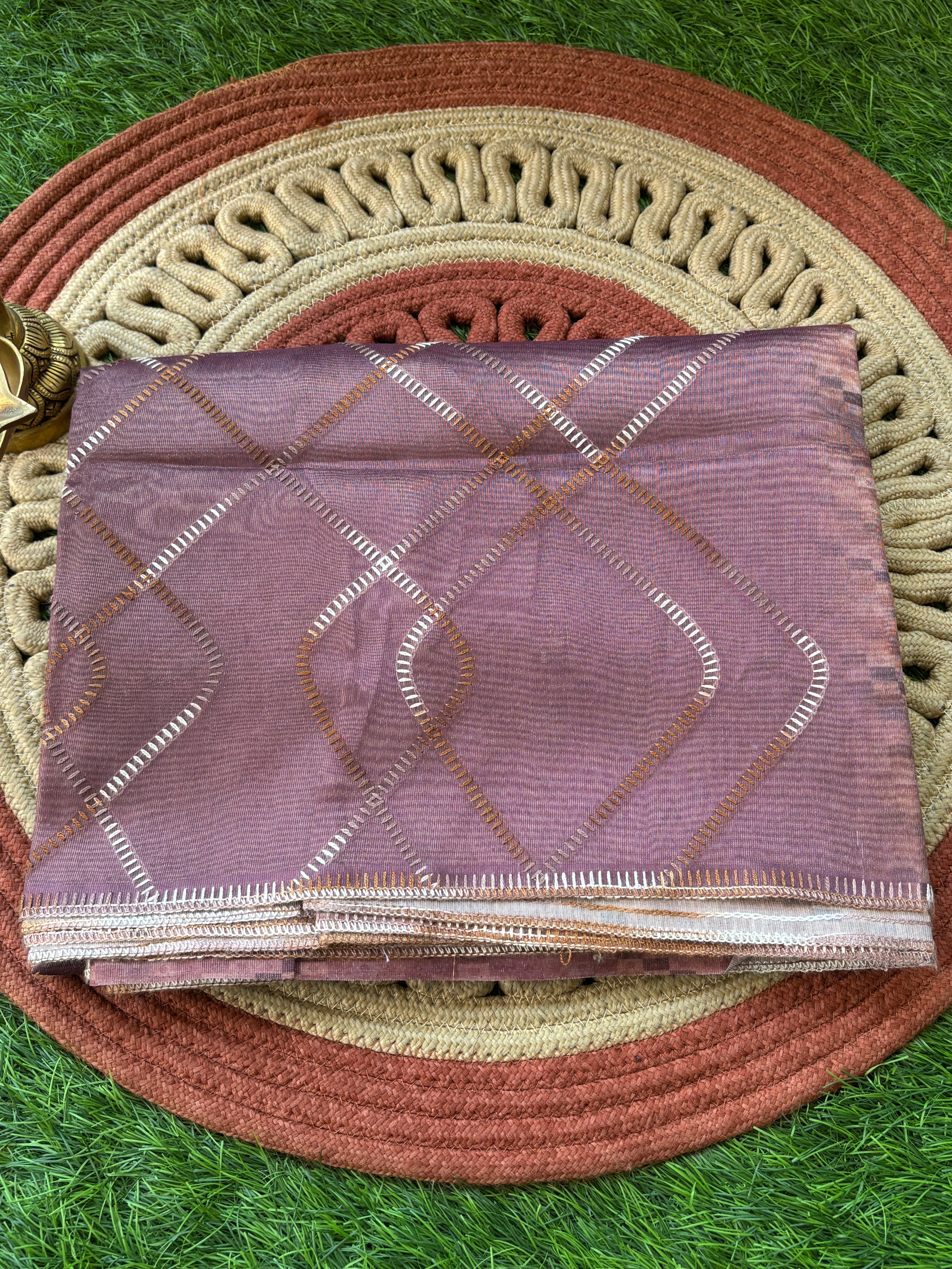 Purple Tissue Saree with All-Over Thread Embroidery