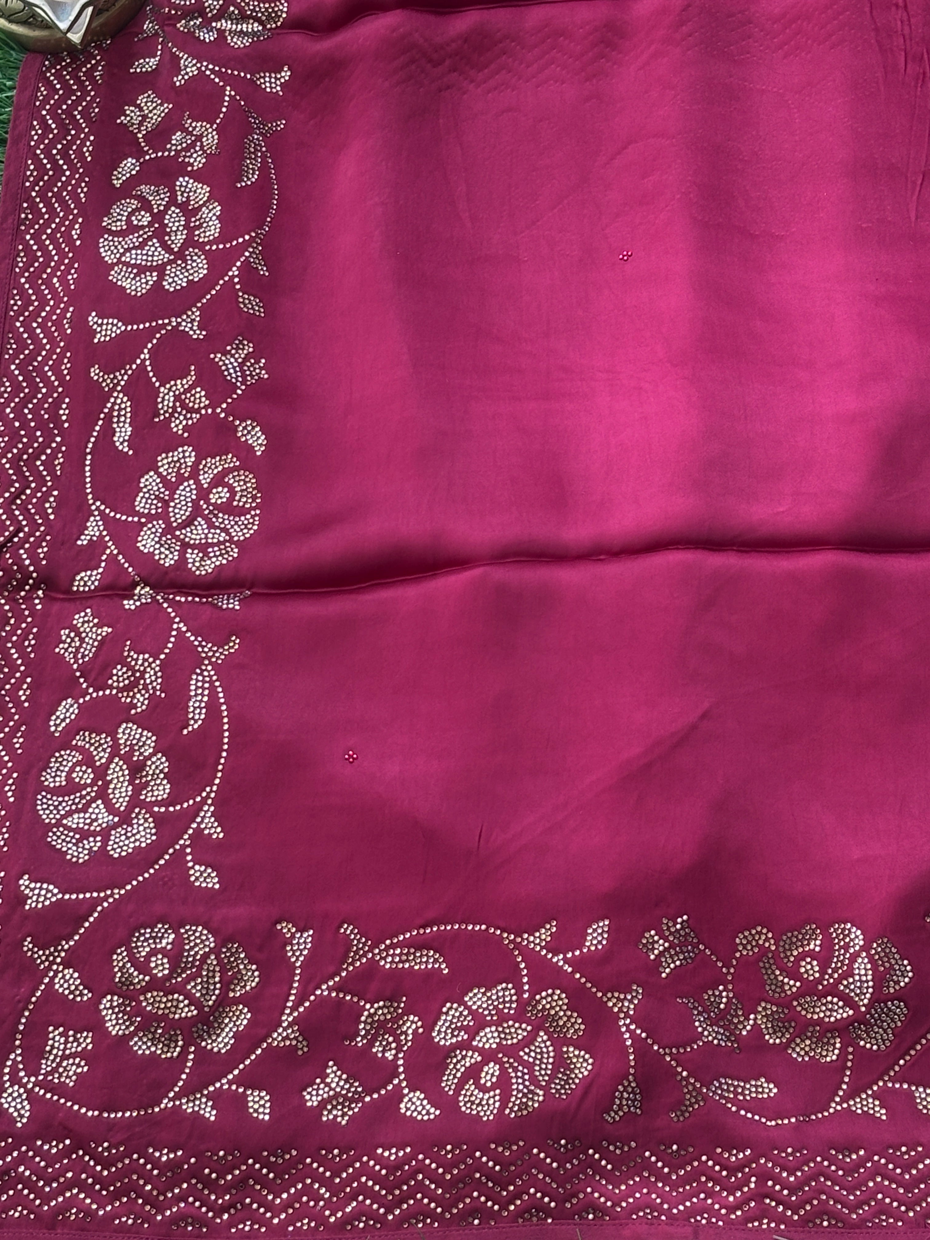 Dark Maroon Satin Silk Saree with Lotus Design | Elegant Festive Saree | Chandrika Lifestyles