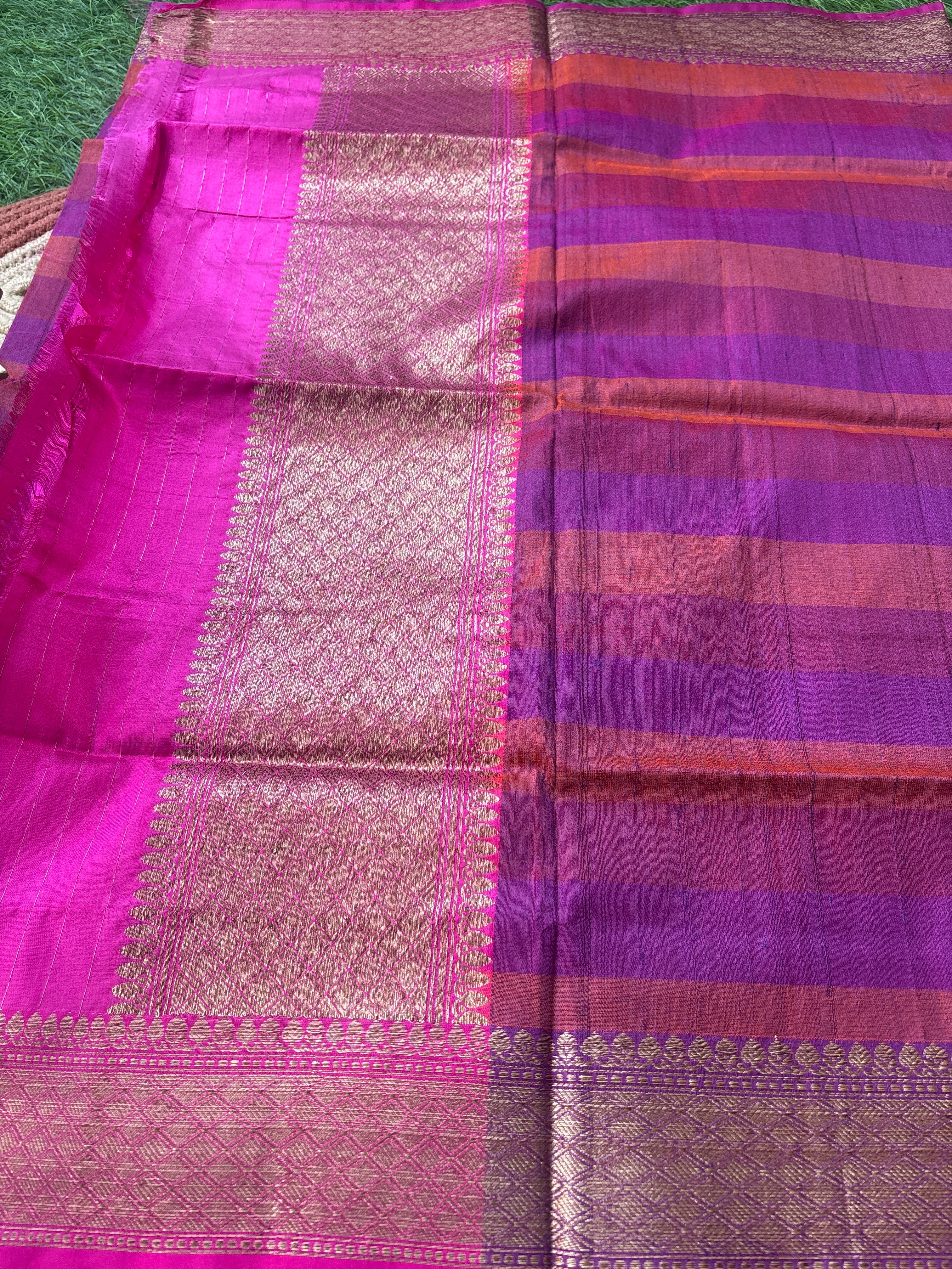 Pure banarasi pure tusser silk handwoven pink ,orange ,purple multi coloured dupatta