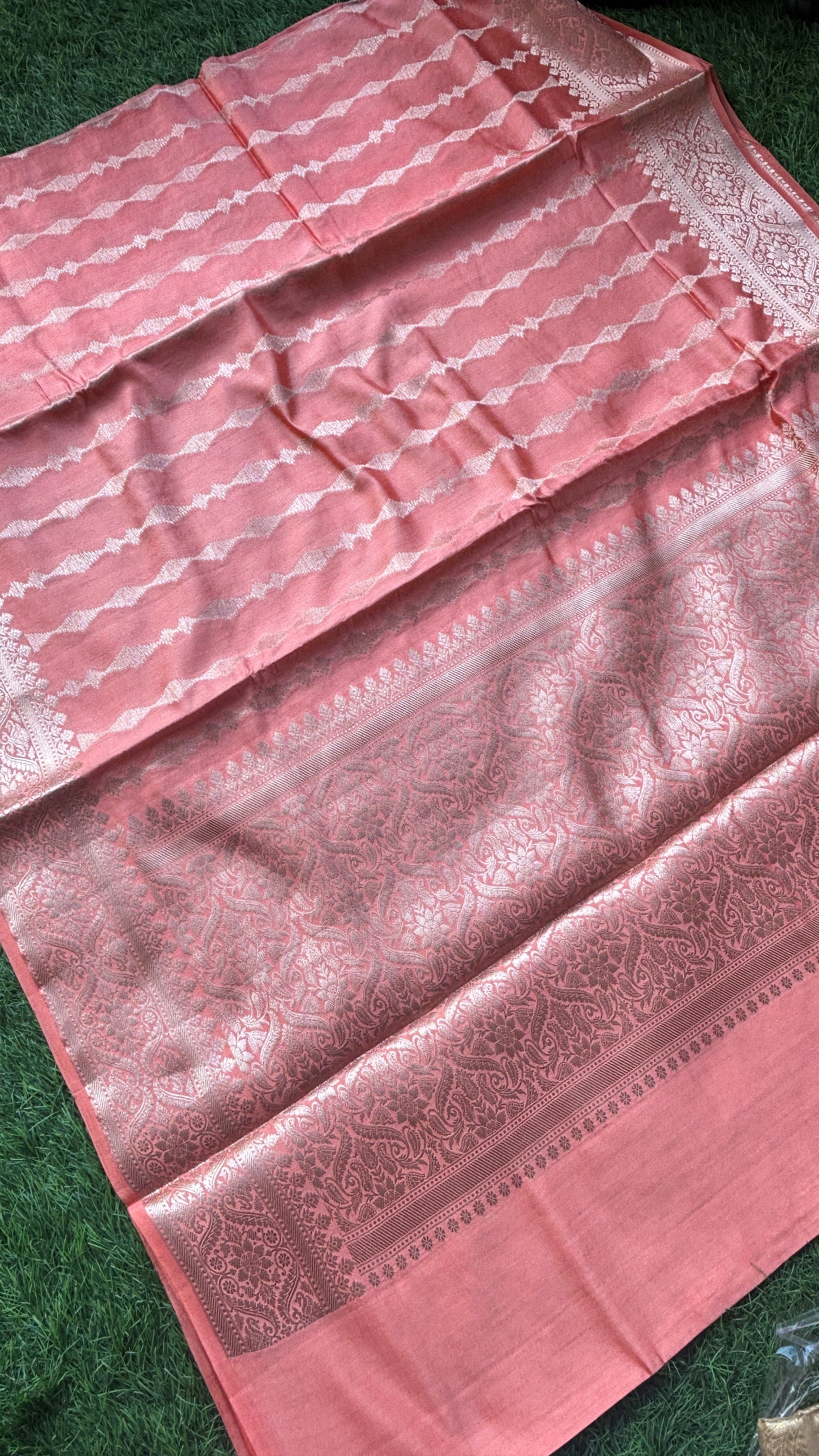 Peach Zari Woven Pure Katan Silk Banarasi Saree | Chandrika Lifestyles