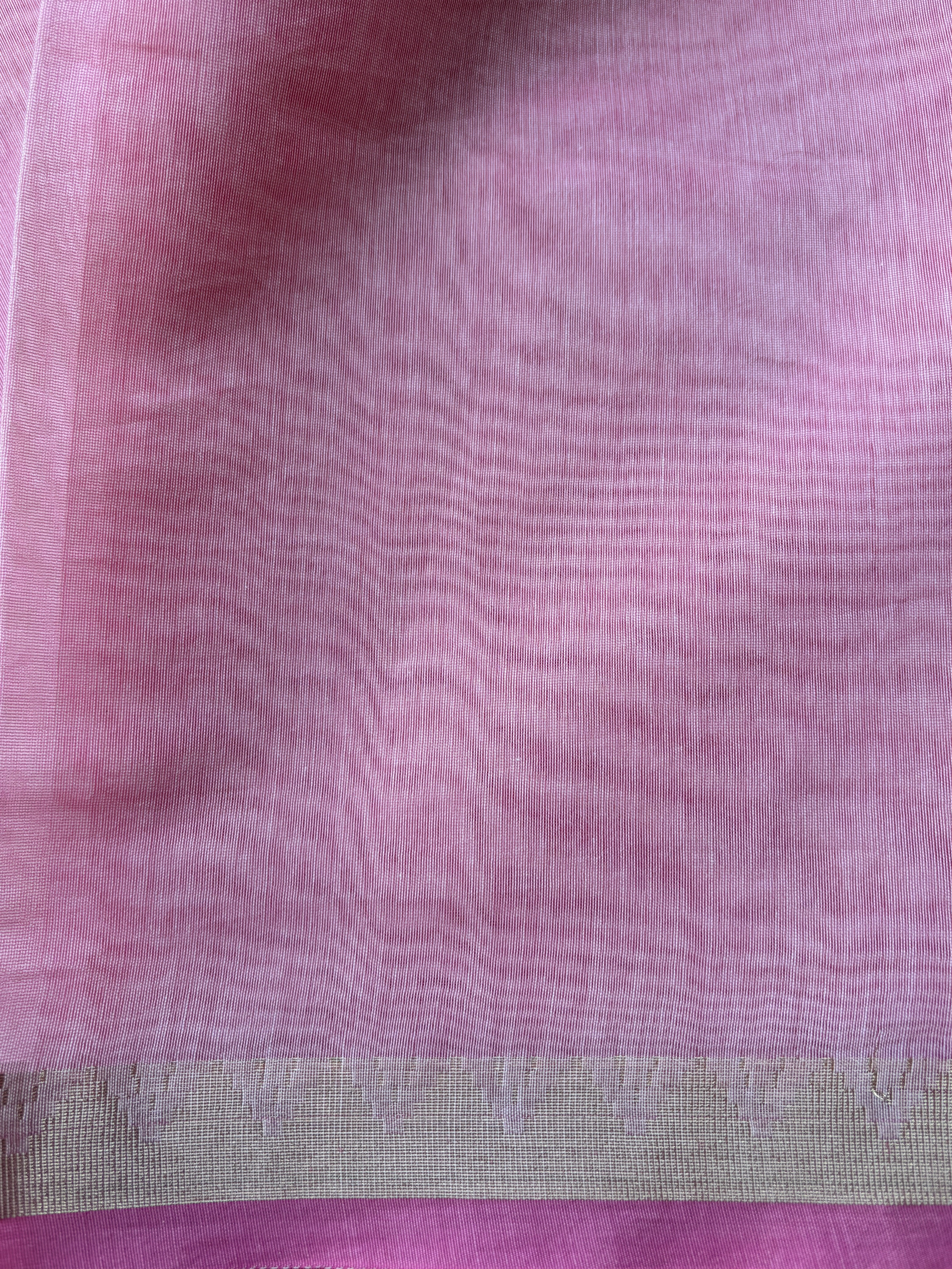 Baby Pink Banarasi Mercerized Cotton Saree with Allover Floral Embroidery | Chandrika Lifestyles