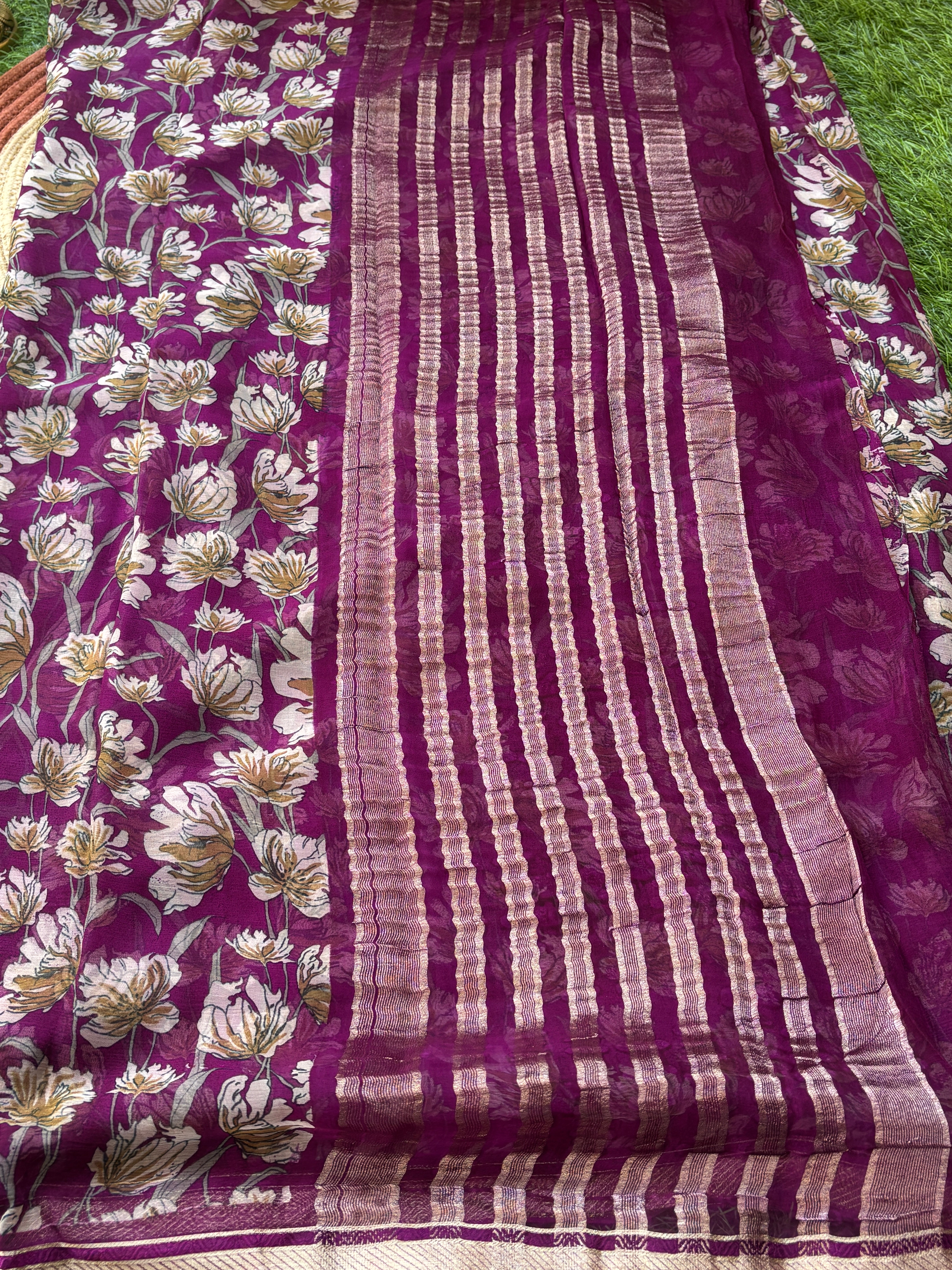 Purple Pure Georgette Printed Saree