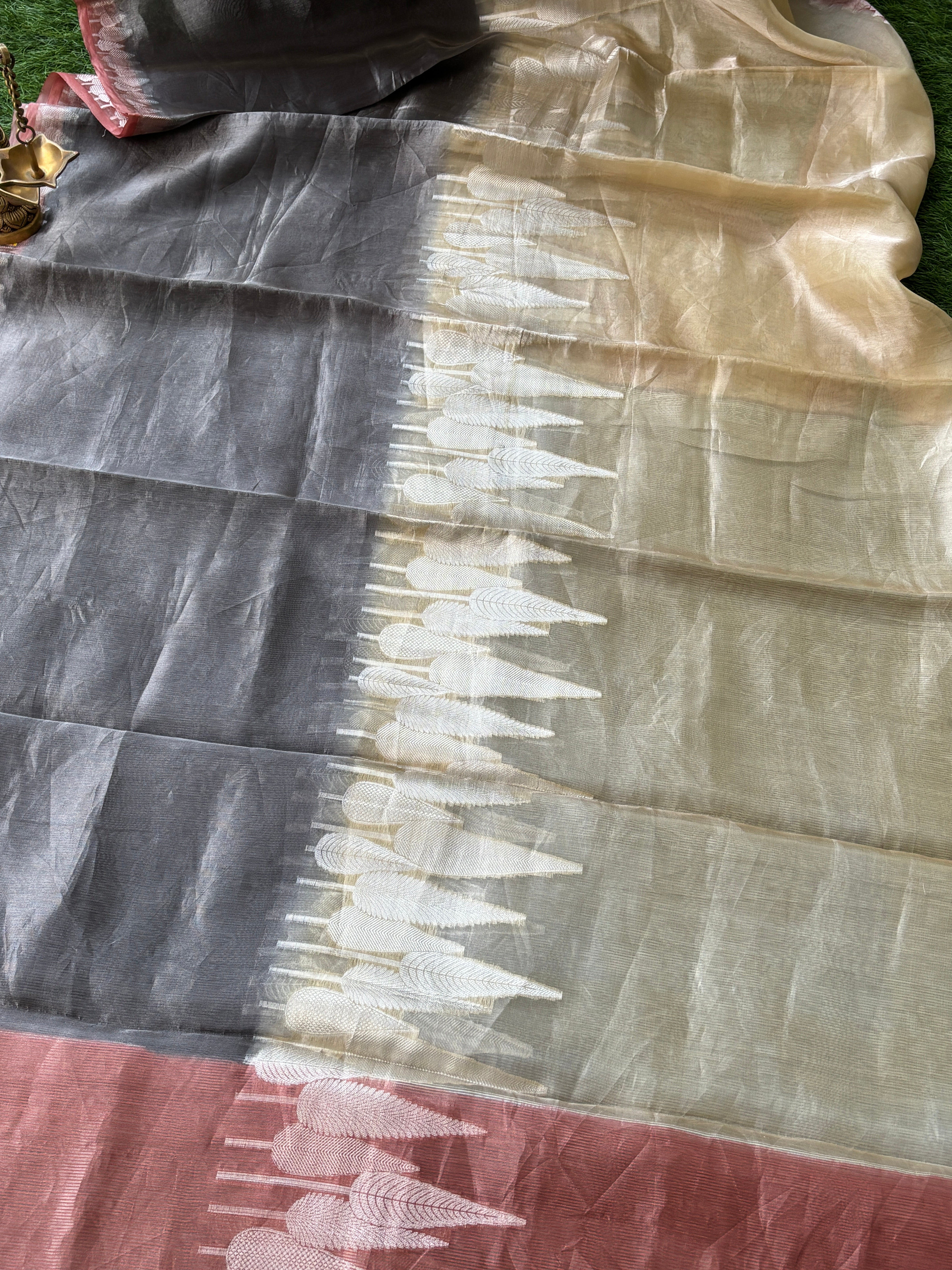 Beige & Dark Brown Pure Tissue Kora Saree – Fancy Elegant Drape | Chandrika Lifestyles