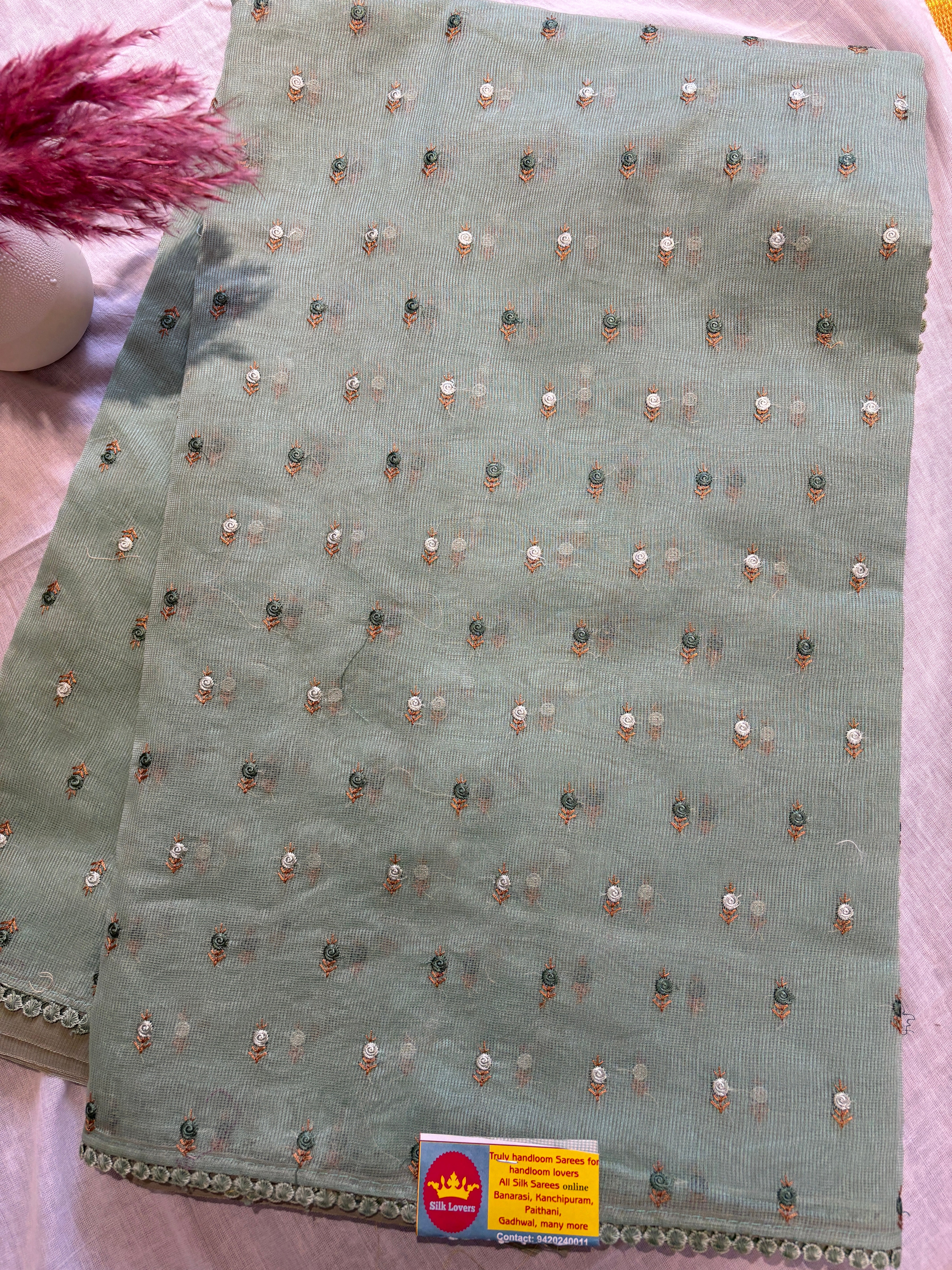 Pista all over butti Supernet saree