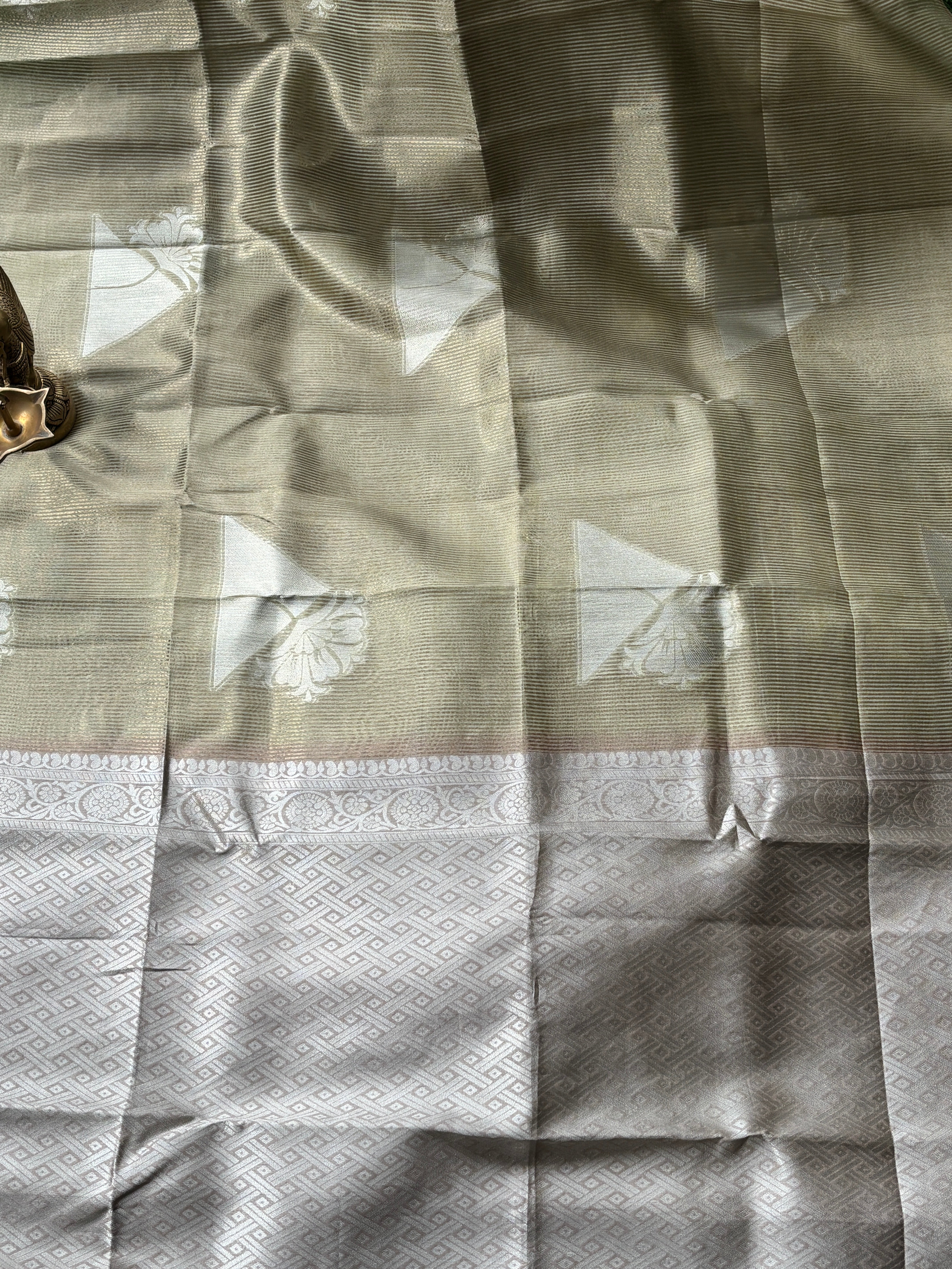 Elegant Beige Art Tussar Saree with Geometrical Buttas & Zari Stripes