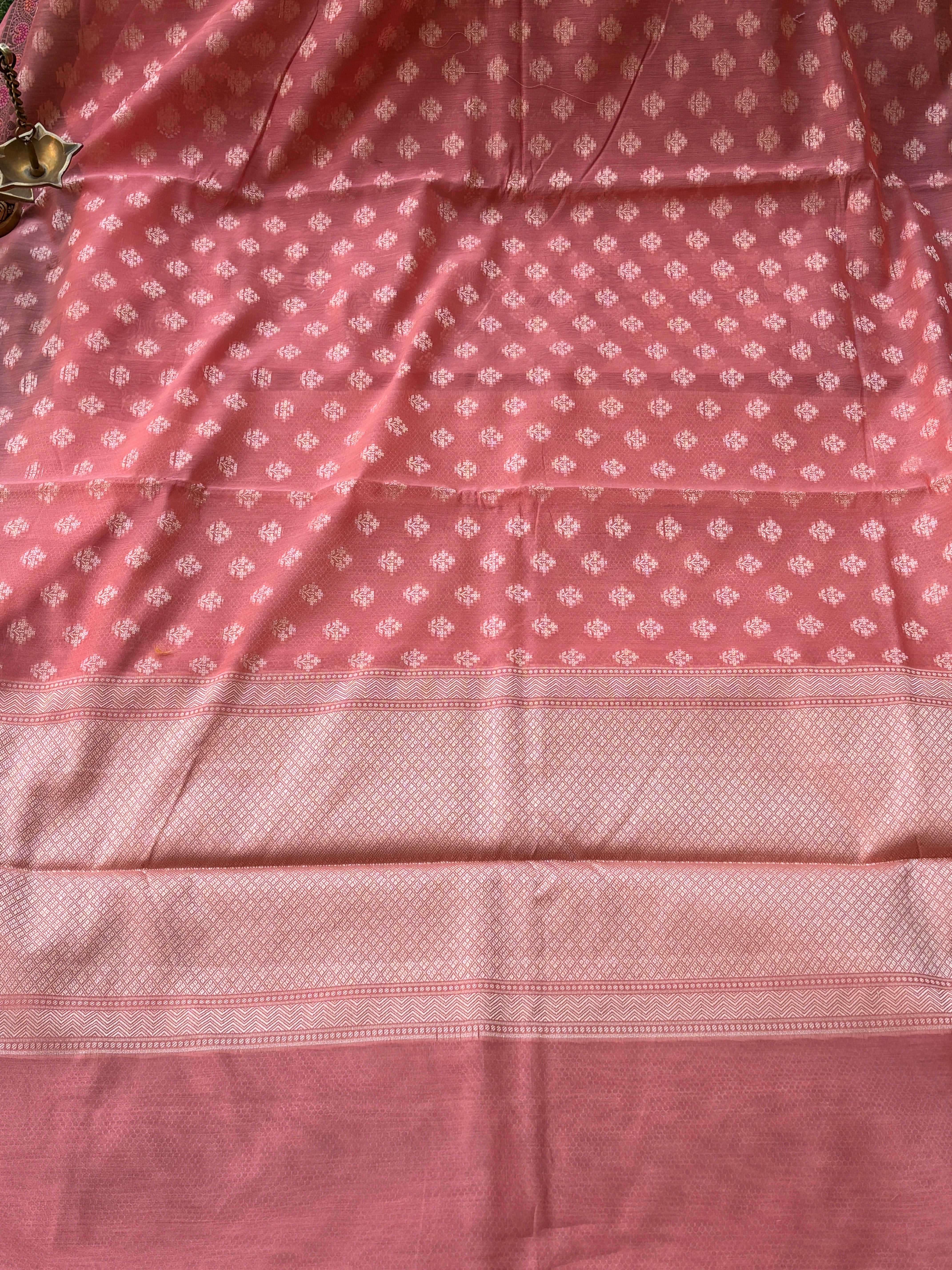 Peach Pink Banarasi Mercerised Cotton Saree with All-Over Weaving