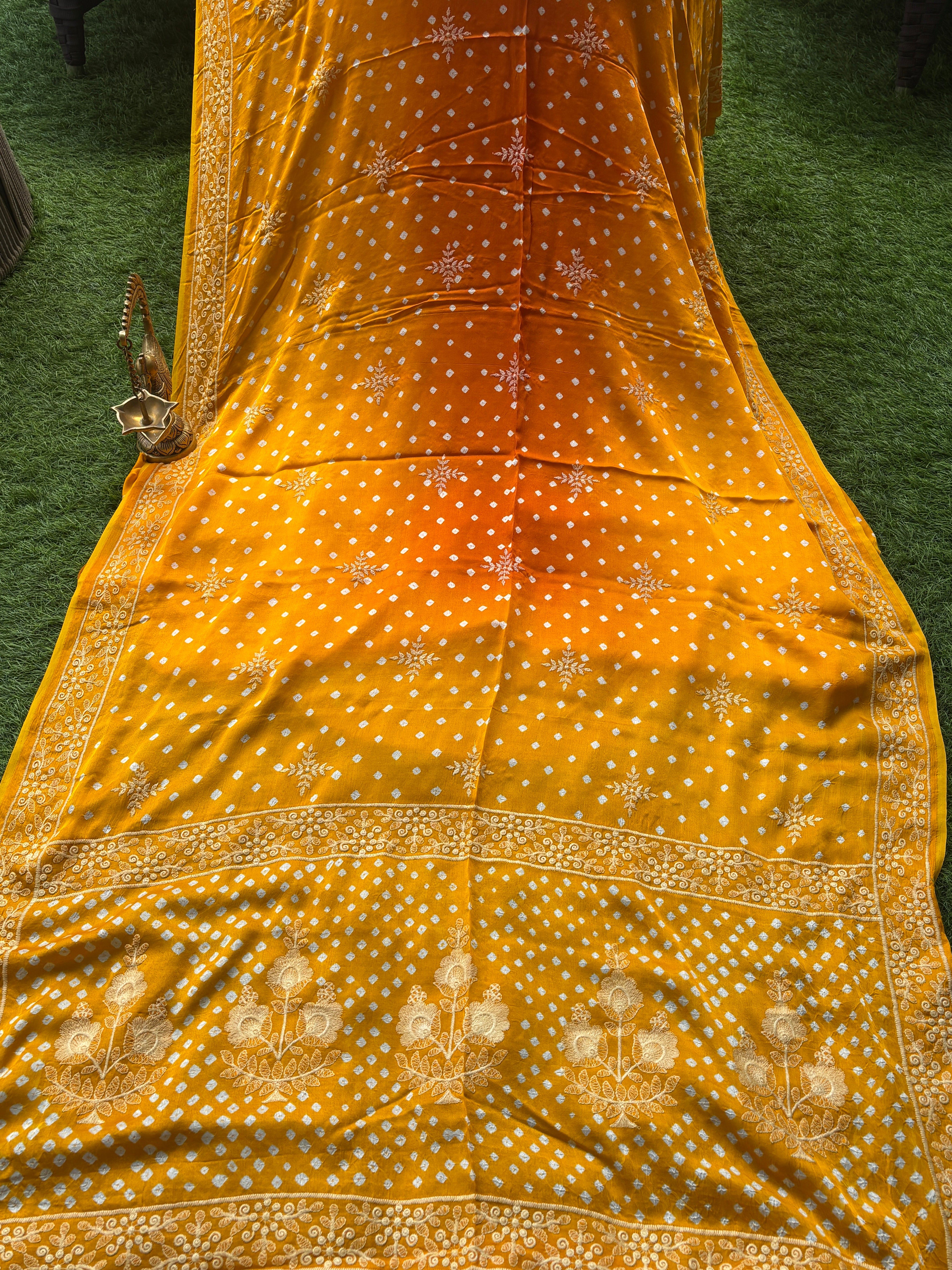 Mango Yellow Modal Silk Bandhej Saree | Chandrika Lifestyles