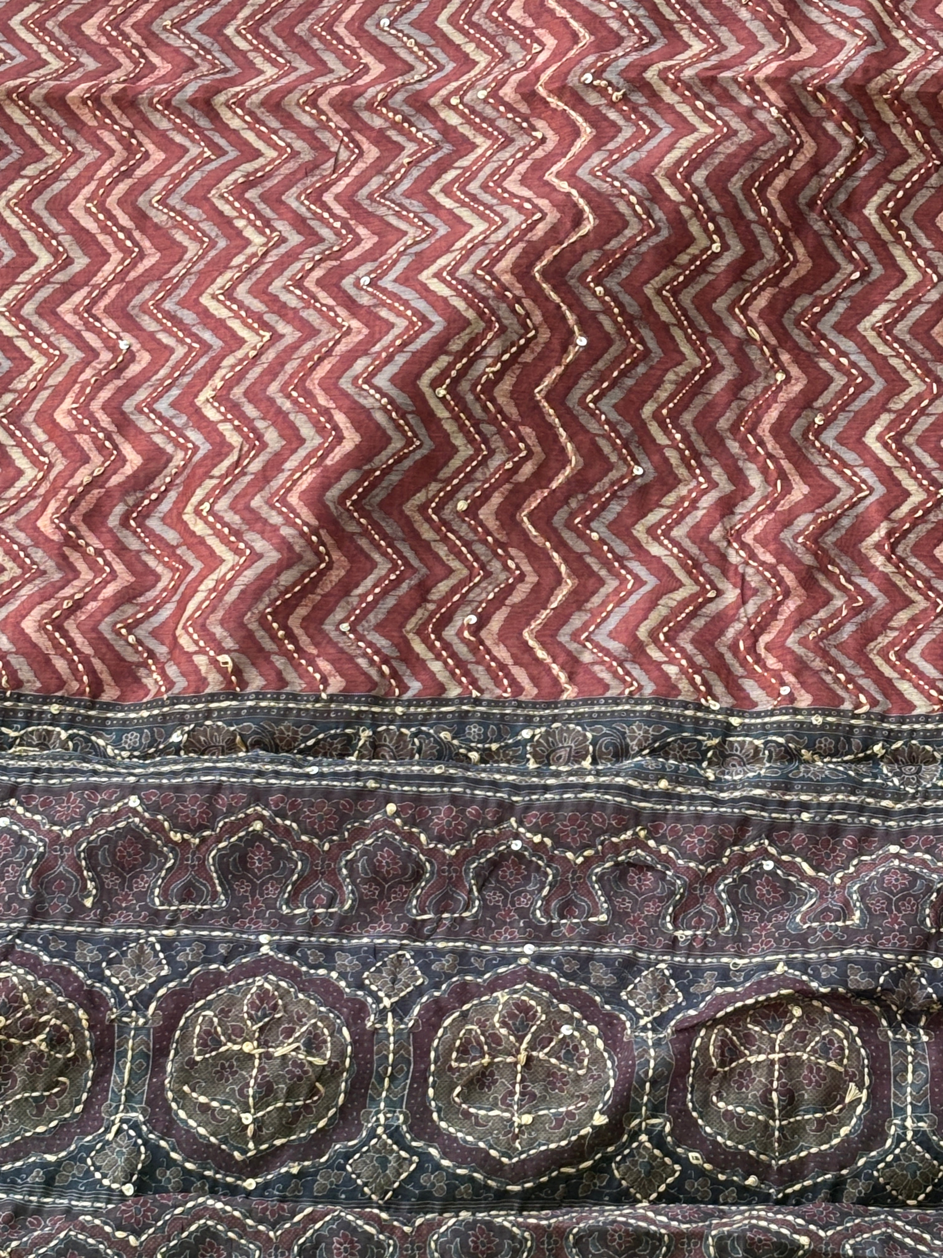 Dark Brown Mercerized Cotton Saree with Navy Blue Border | Chandrika Lifestyles