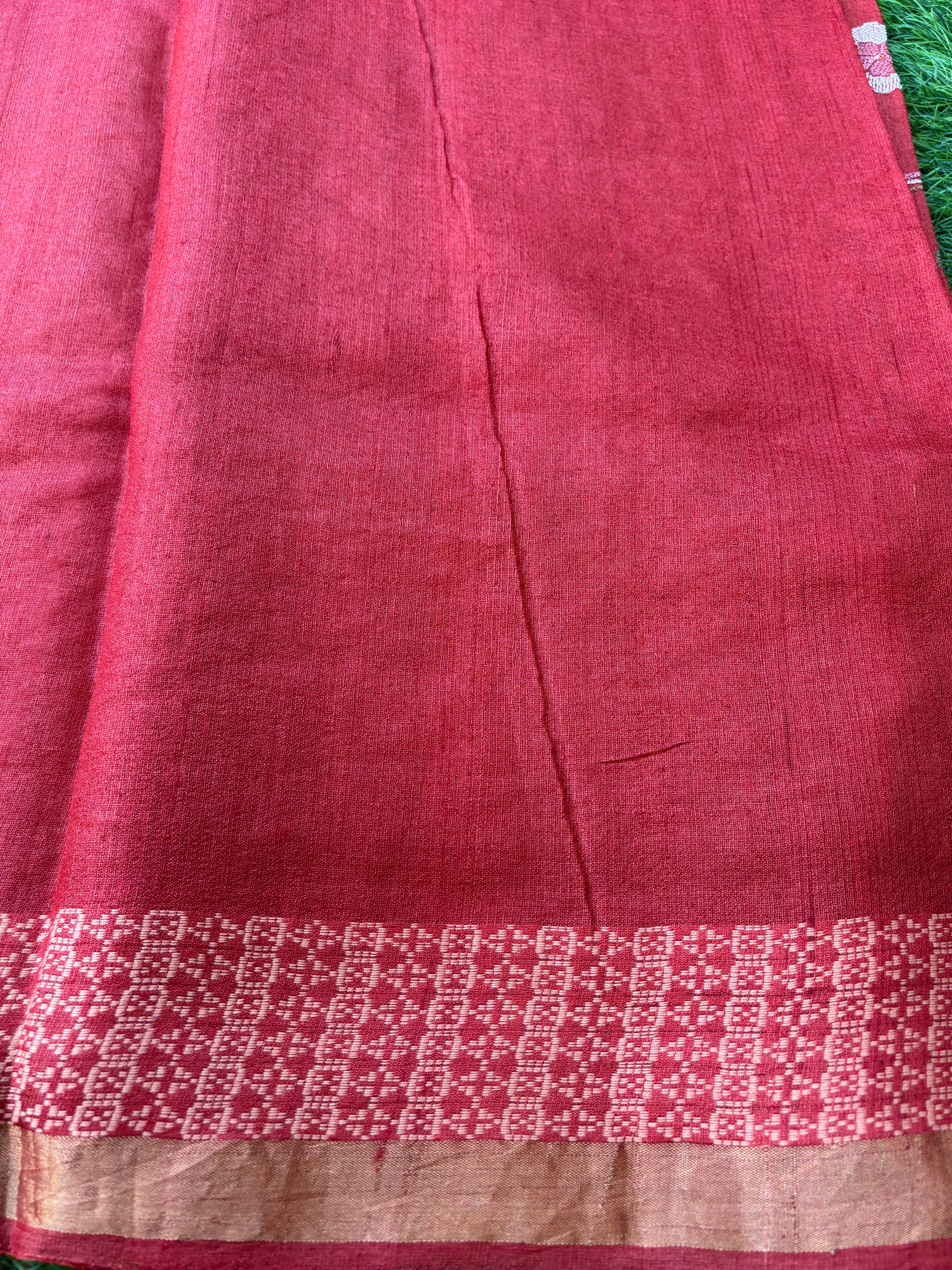 Matching Blouse Piece of Brick Red Pure Desi Tussar Silk Saree