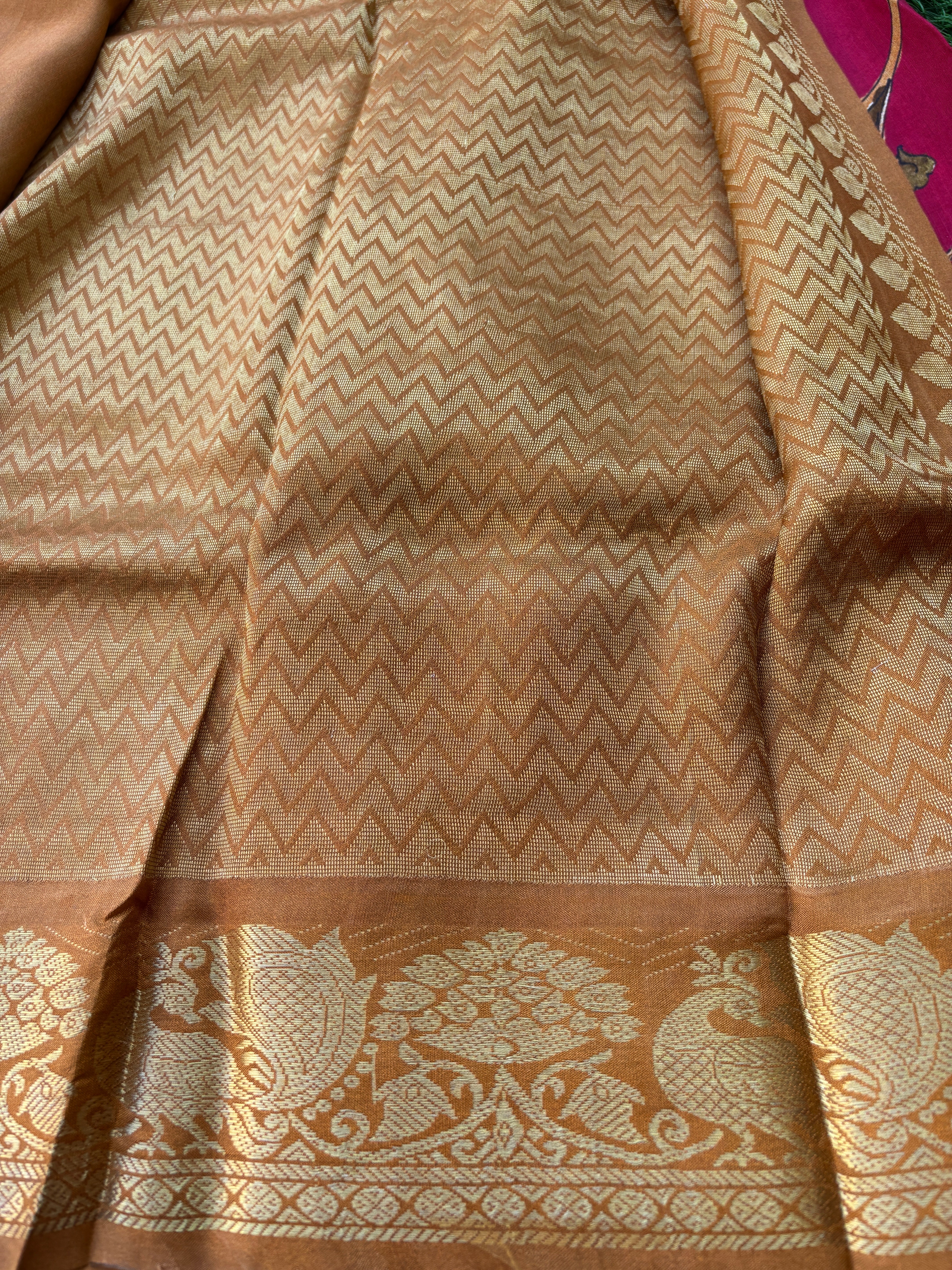 Dark Rani Pink Pure Silk Saree with Broad Dharmavaram Border and Zari Woven Pallu