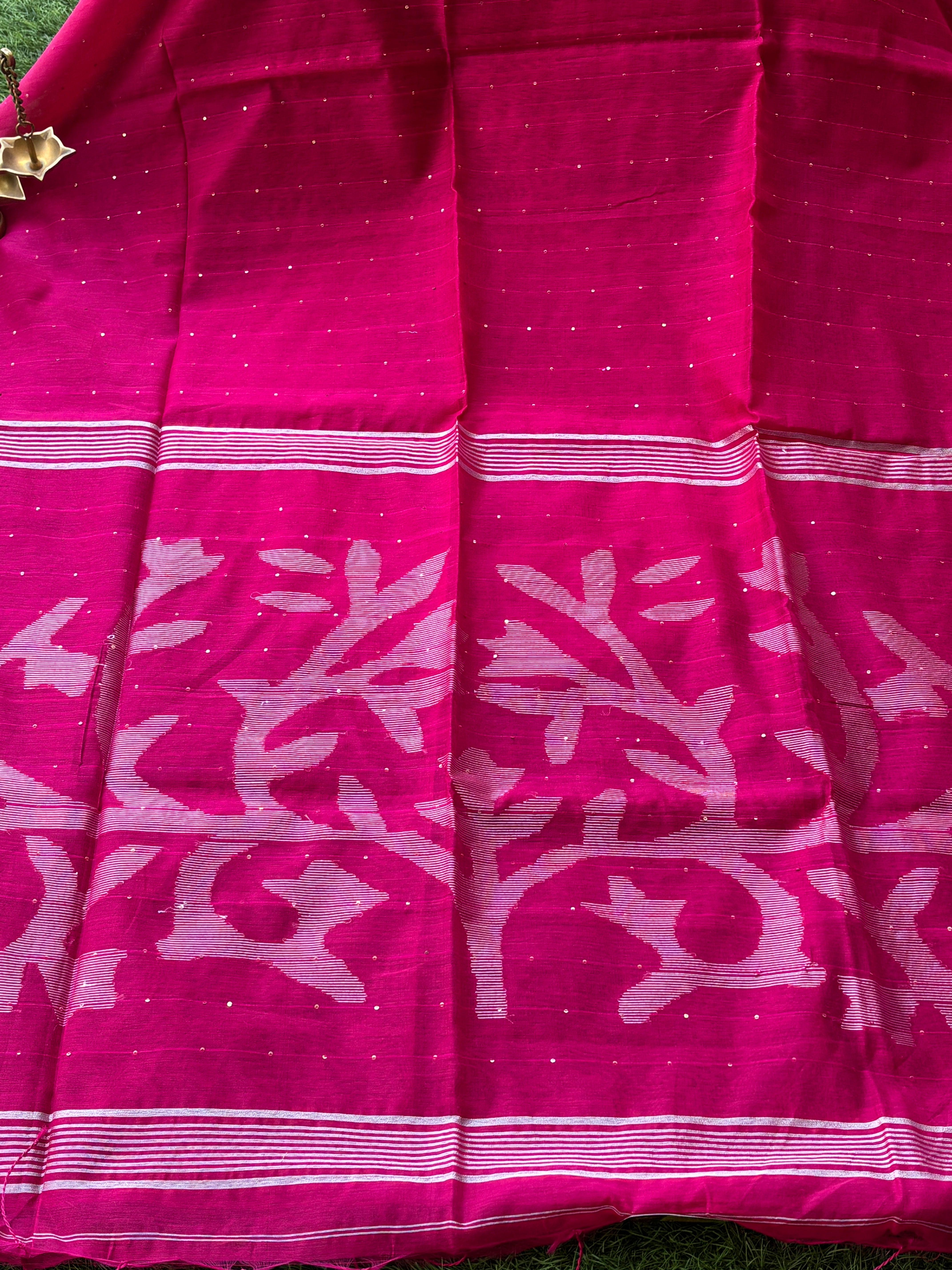 Pink Bengal Handloom Cotton Saree with Jamdani Pallu